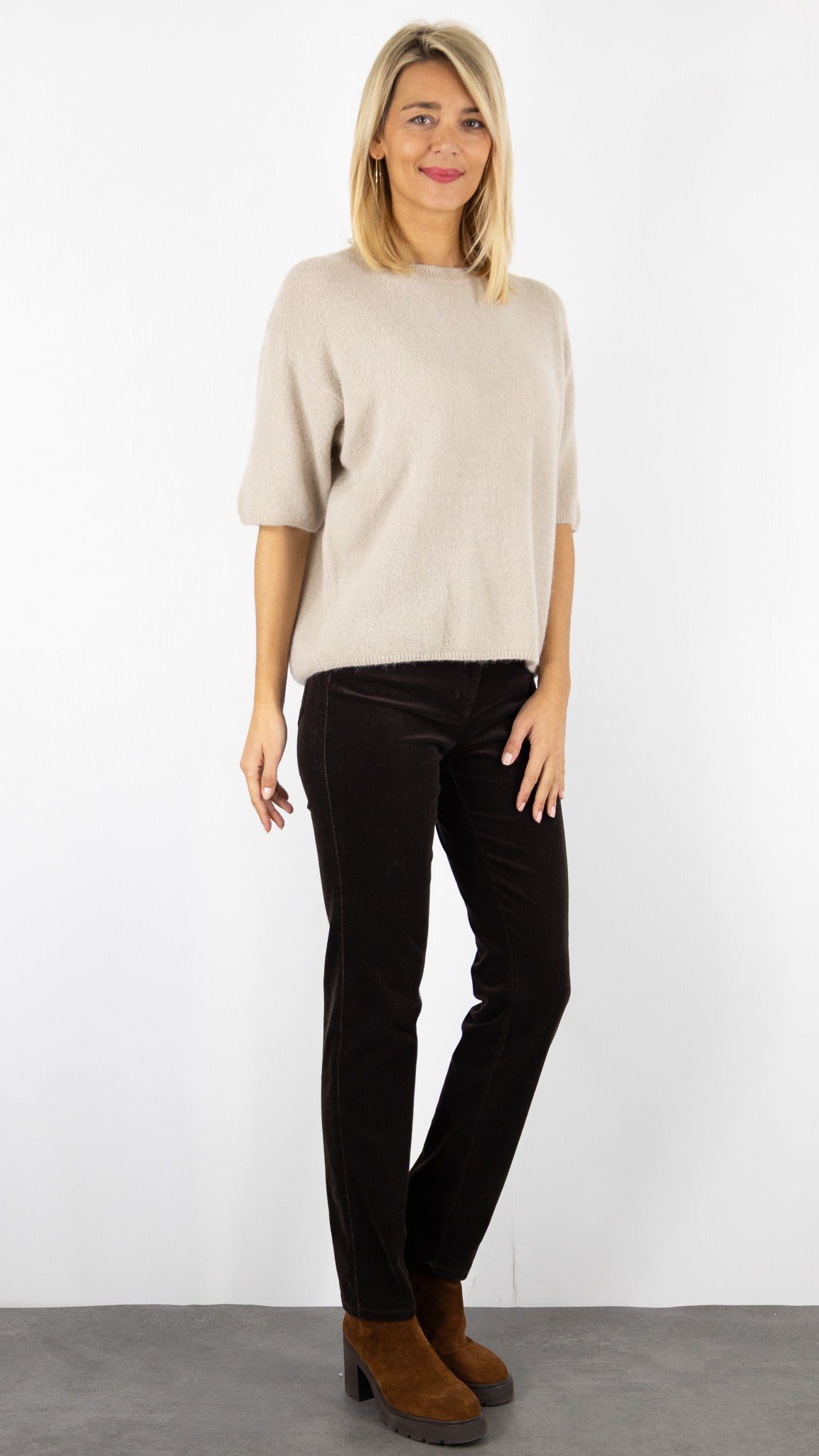 PULL COL ROND MANCHES COURTES STUDIO PARISIEN 25061#COLOR_BEIGE