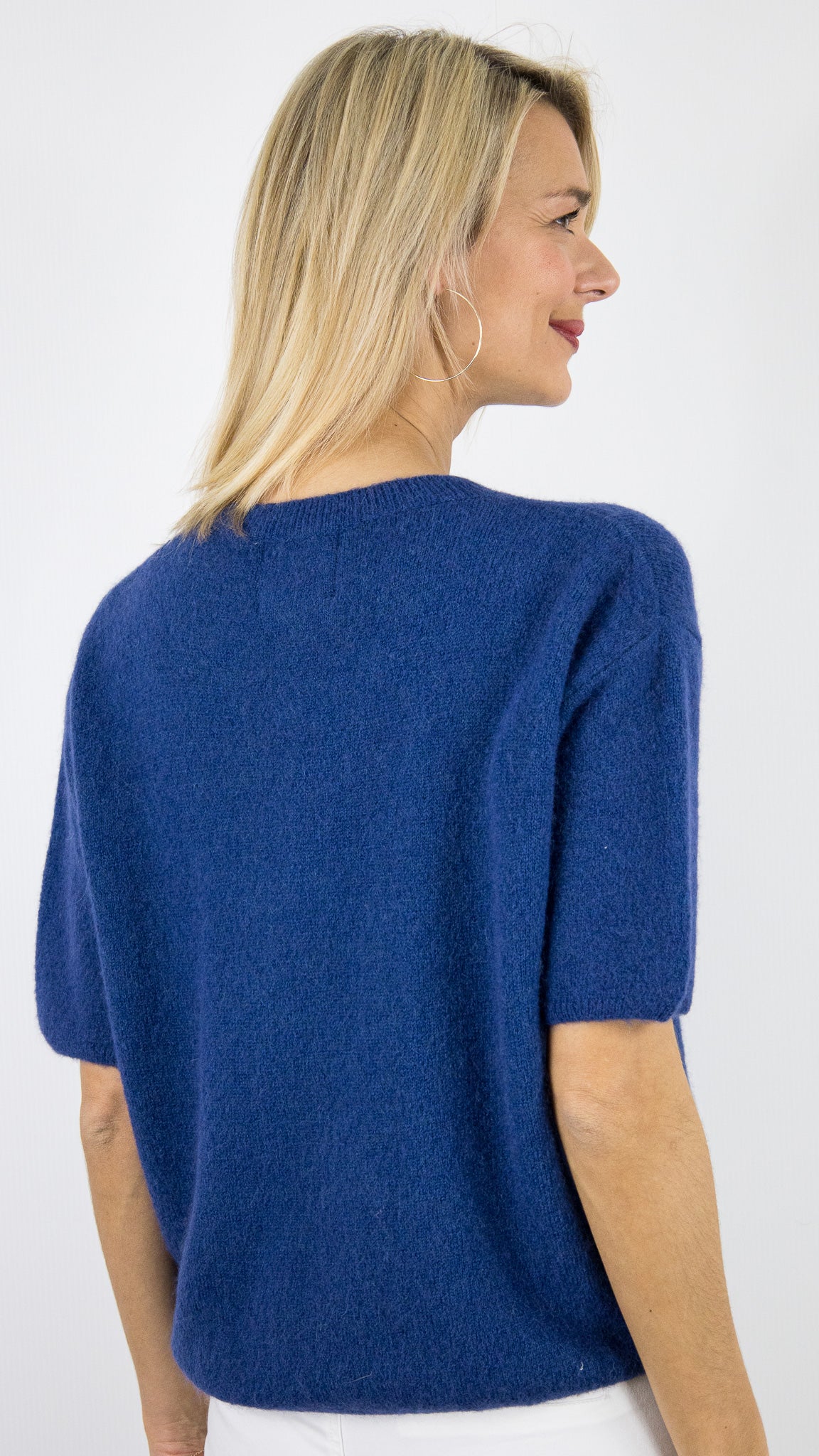 PULL COURT MANCHES 3/4 EN BABY ALPAGA POUR FEMME STUDIO PARISIEN 25061#COLOR_BLEU