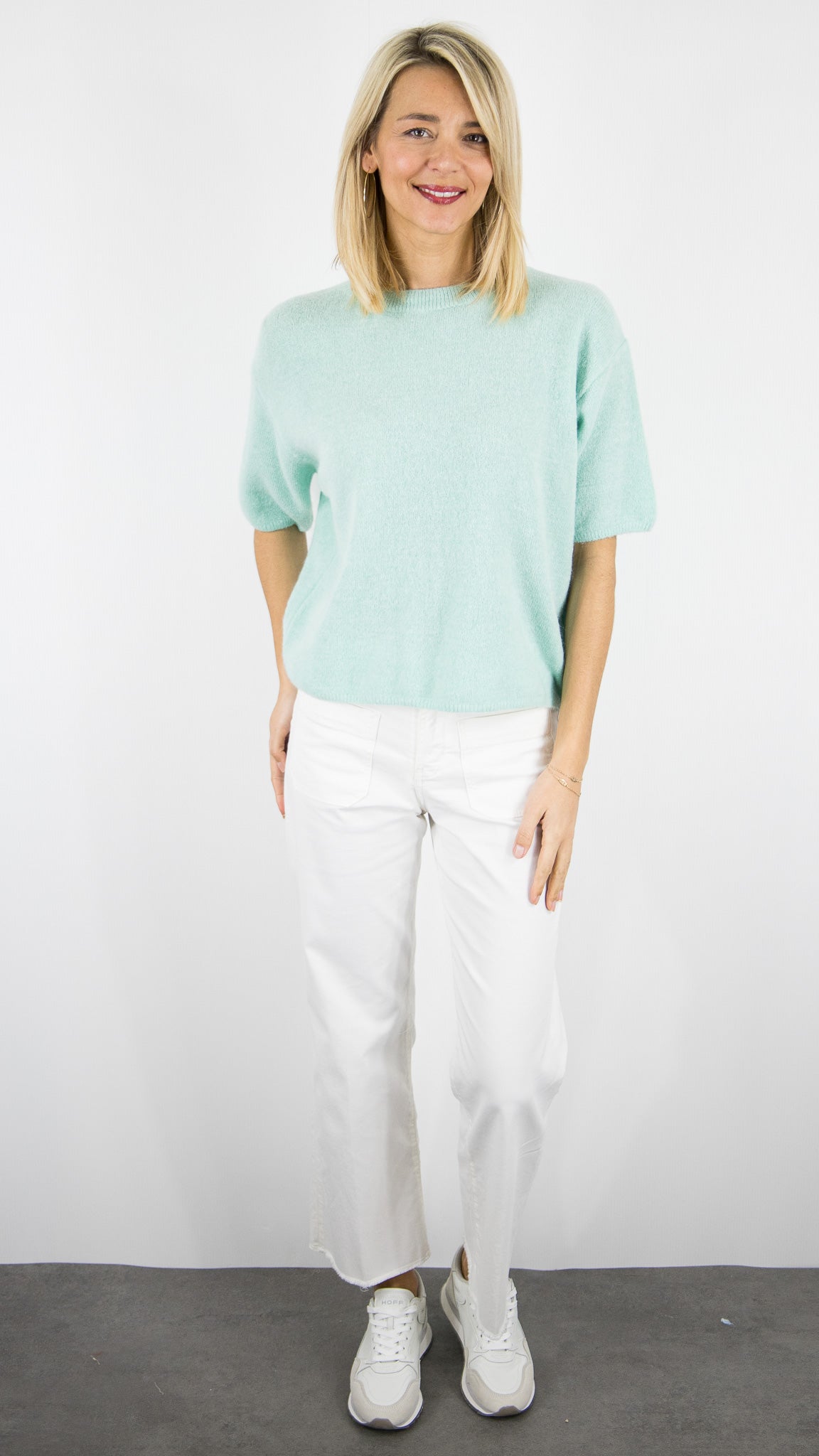 PULL COURT MANCHES 3/4 EN BABY ALPAGA POUR FEMME STUDIO PARISIEN 25061#COLOR_MINT