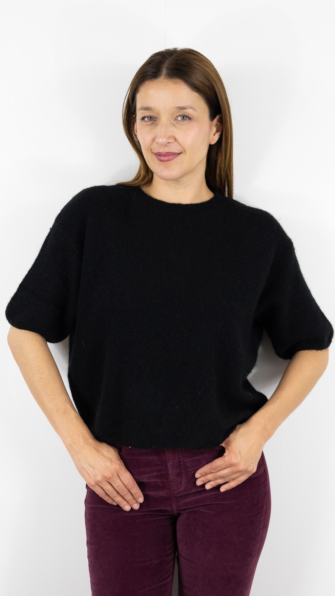 PULL COL ROND MANCHES COURTES STUDIO PARISIEN 25061#COLOR_NOIR