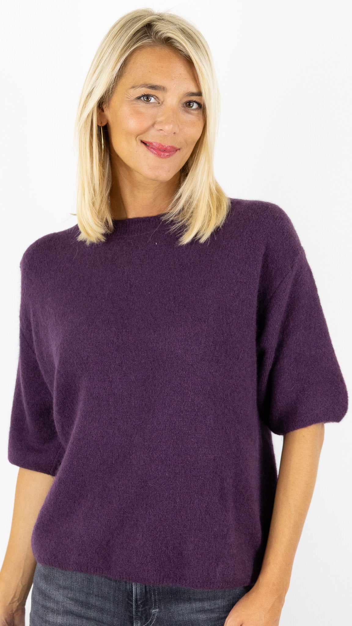 PULL COL ROND MANCHES COURTES STUDIO PARISIEN 25061#COLOR_PRUNE