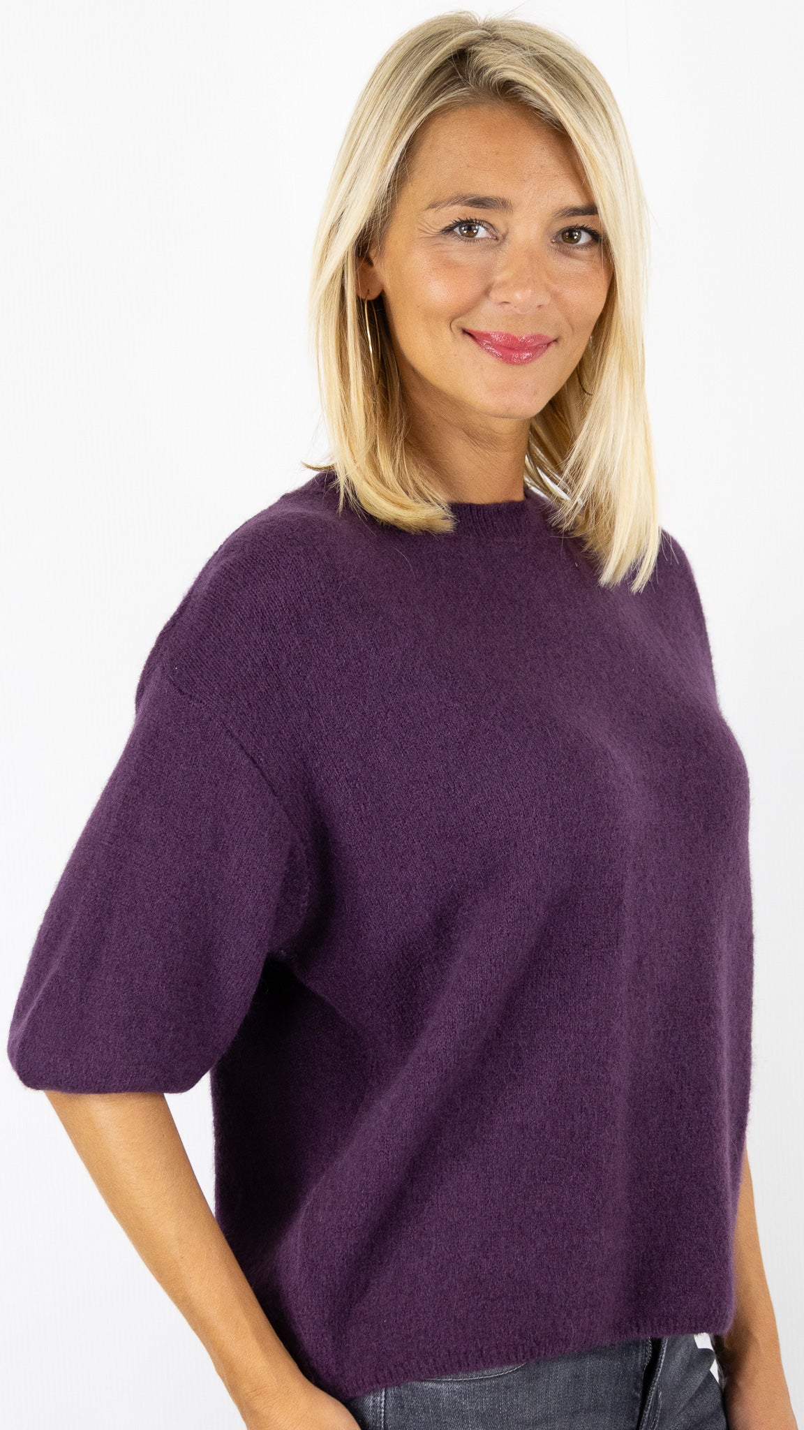 PULL COL ROND MANCHES COURTES STUDIO PARISIEN 25061#COLOR_PRUNE