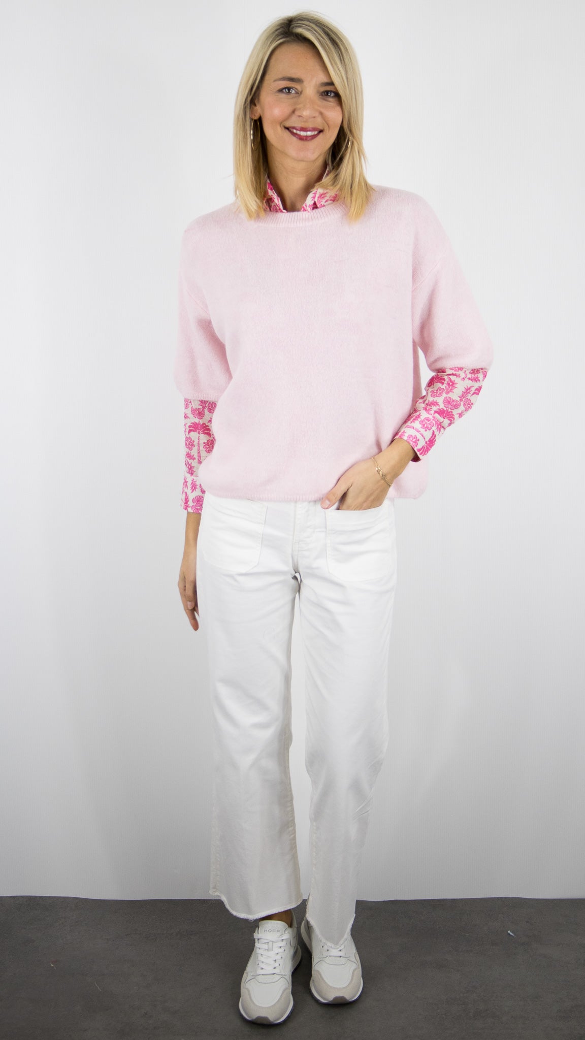 PULL COURT MANCHES 3/4 EN BABY ALPAGA POUR FEMME STUDIO PARISIEN 25061#COLOR_ROSE