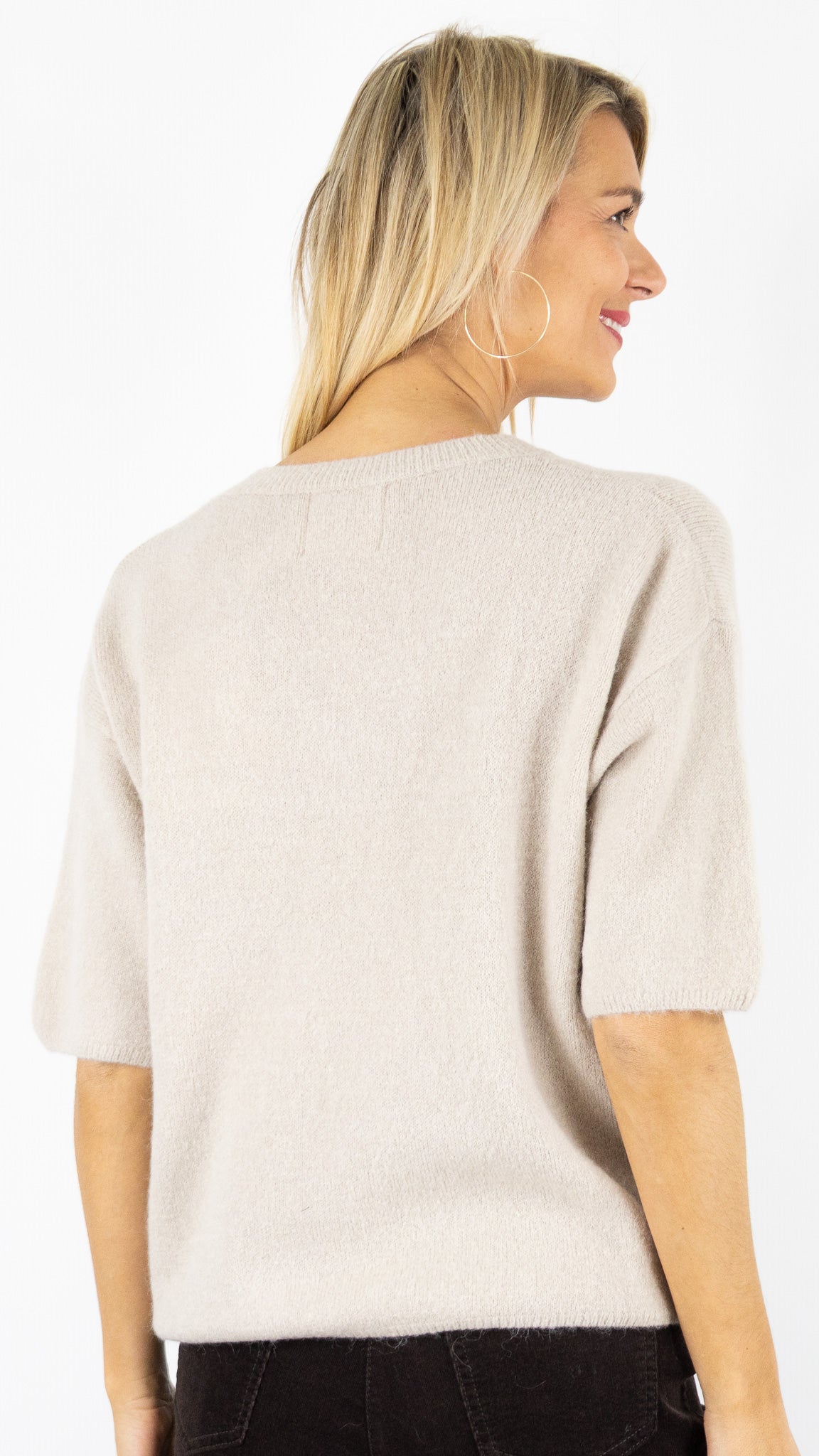 PULL COL V MANCHES 3/4 FEMME EN BABY ALPAGA STUDIO PARISIEN 25062#COLOR_BEIGE