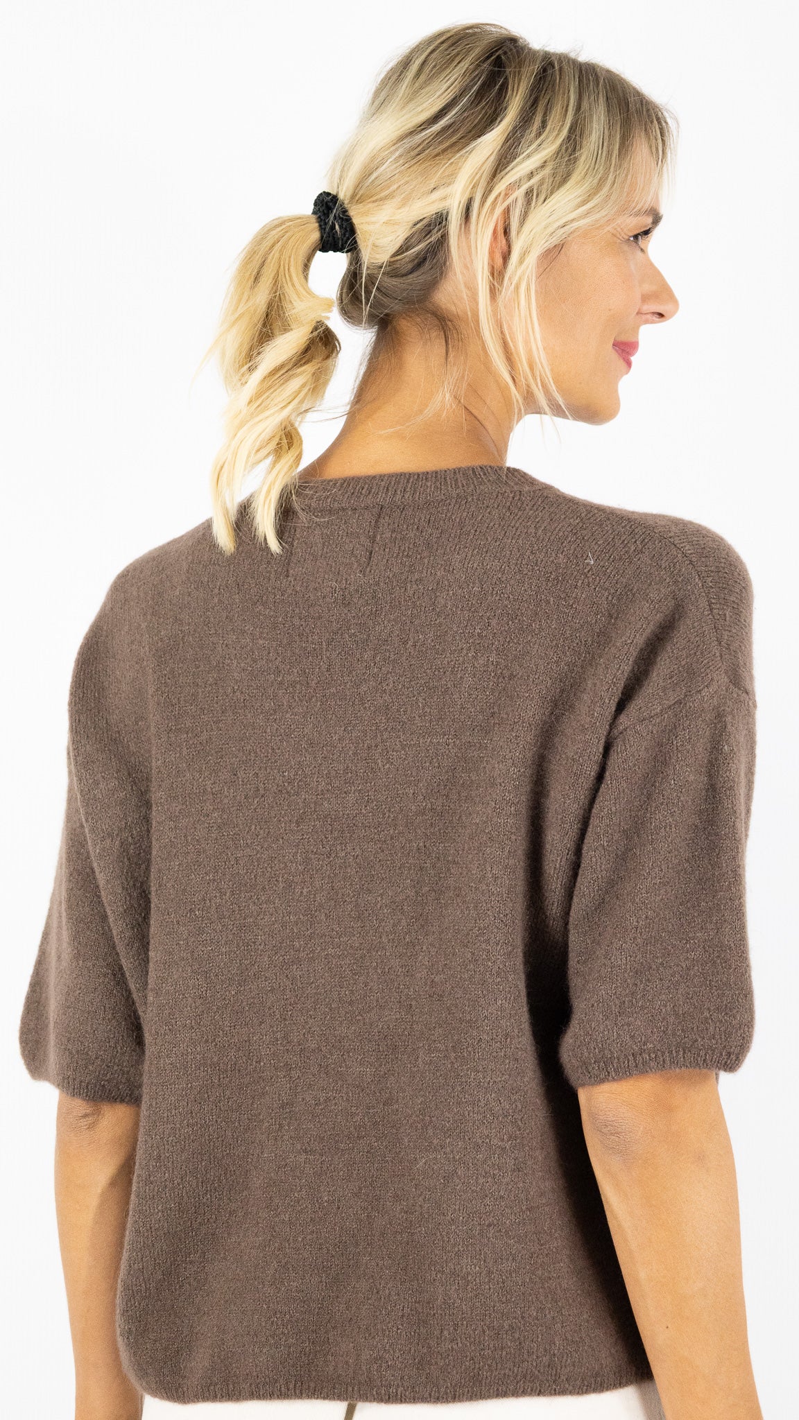 PULL COL V MANCHES 3/4 FEMME EN BABY ALPAGA STUDIO PARISIEN 25062#COLOR_CHOCO