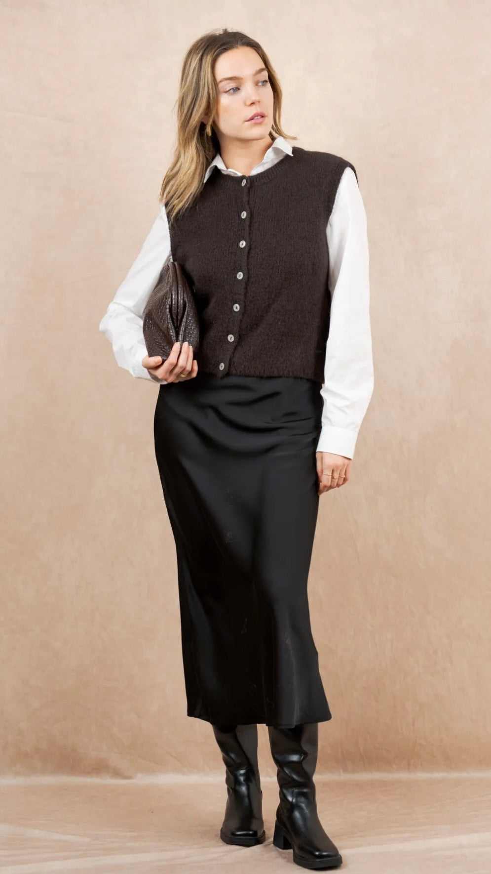 GILET SANS MANCHES EN KID MOHAIR POUR FEMME NAIS KM25069#COLOR_CHOCO