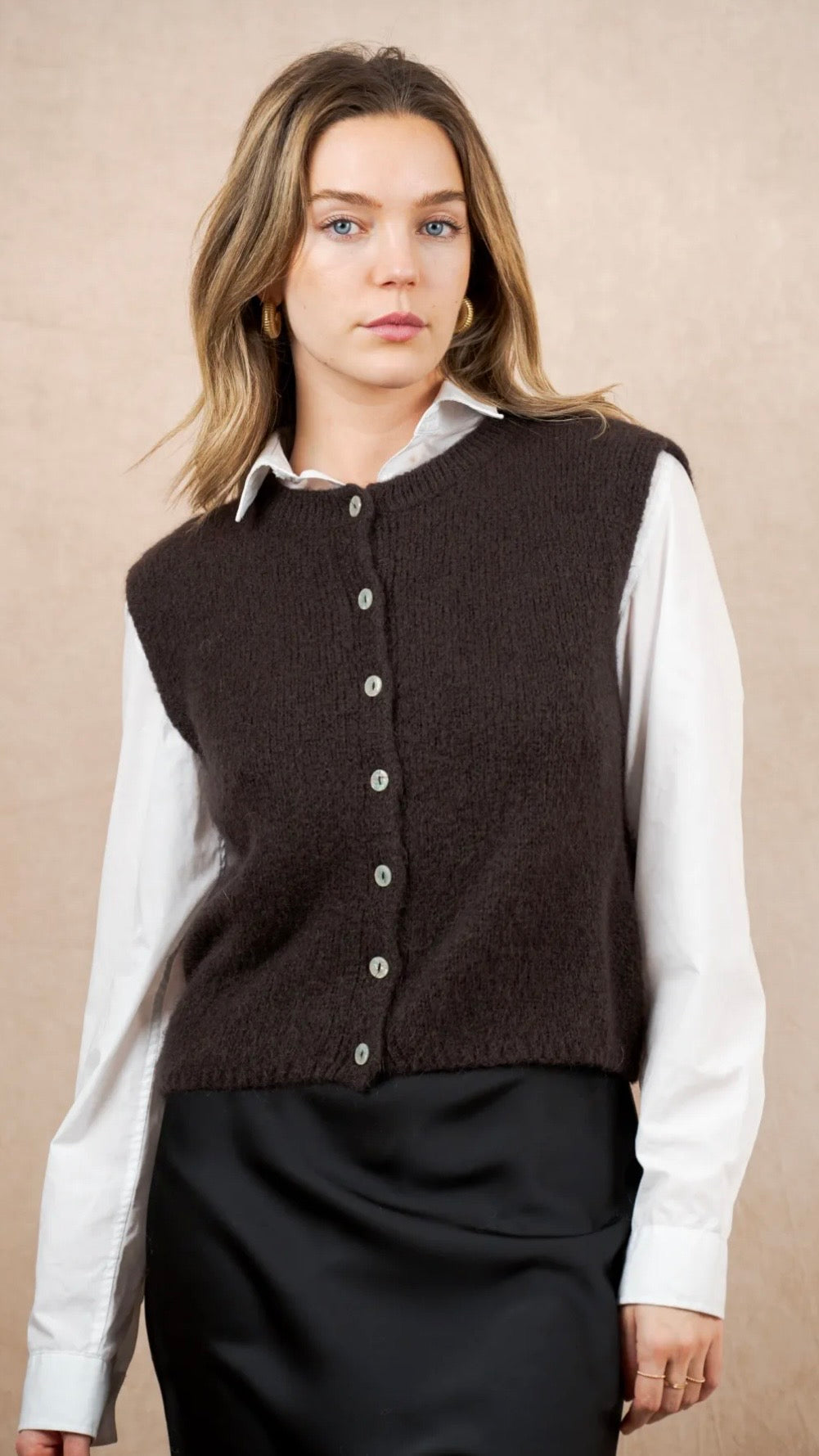 GILET SANS MANCHES EN KID MOHAIR POUR FEMME NAIS KM25069#COLOR_CHOCO