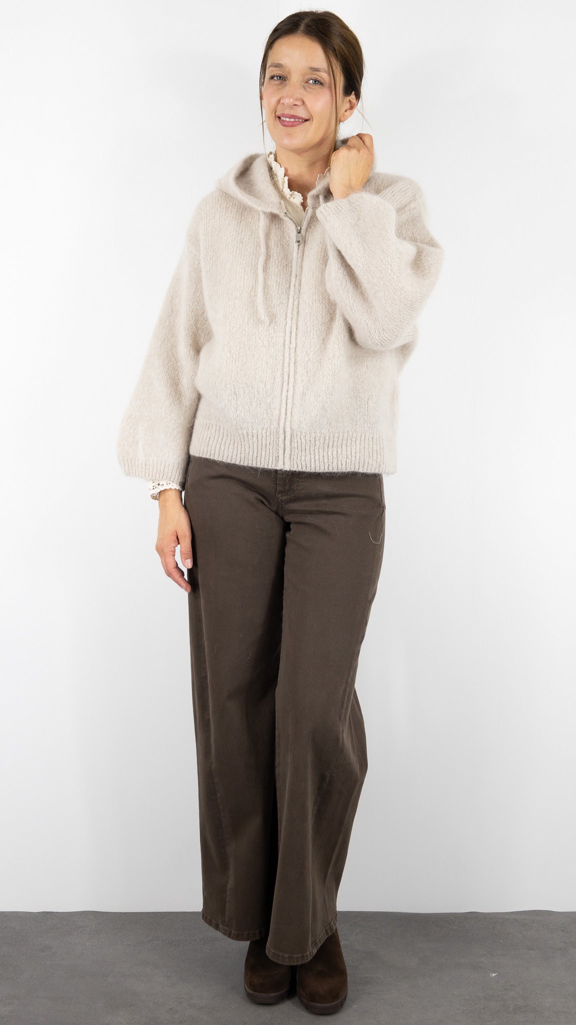 GILET ZIPPE A CAPUCHE NAIS 25090#COLOR_BEIGE