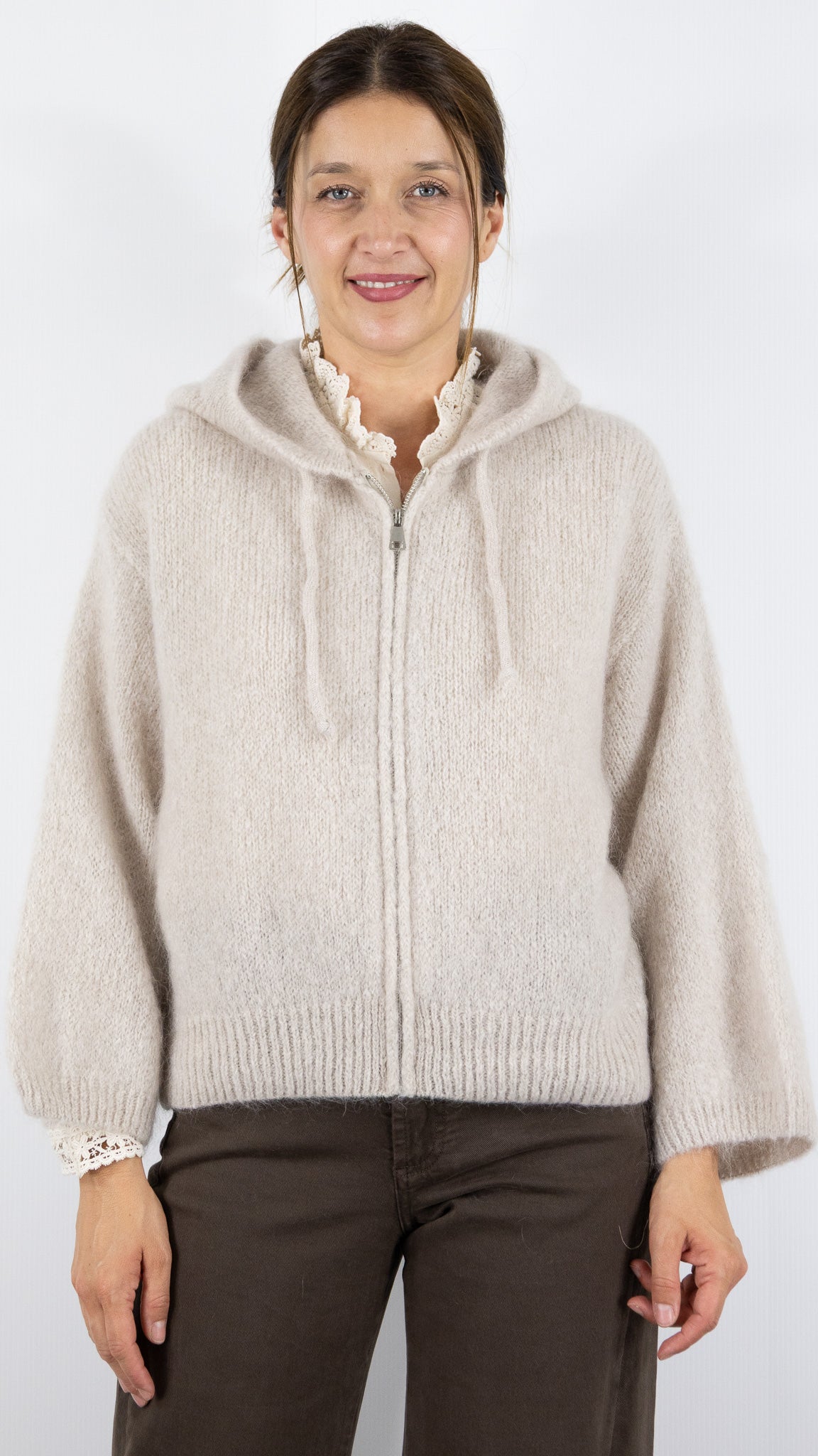 GILET ZIPPE A CAPUCHE NAIS 25090#COLOR_BEIGE