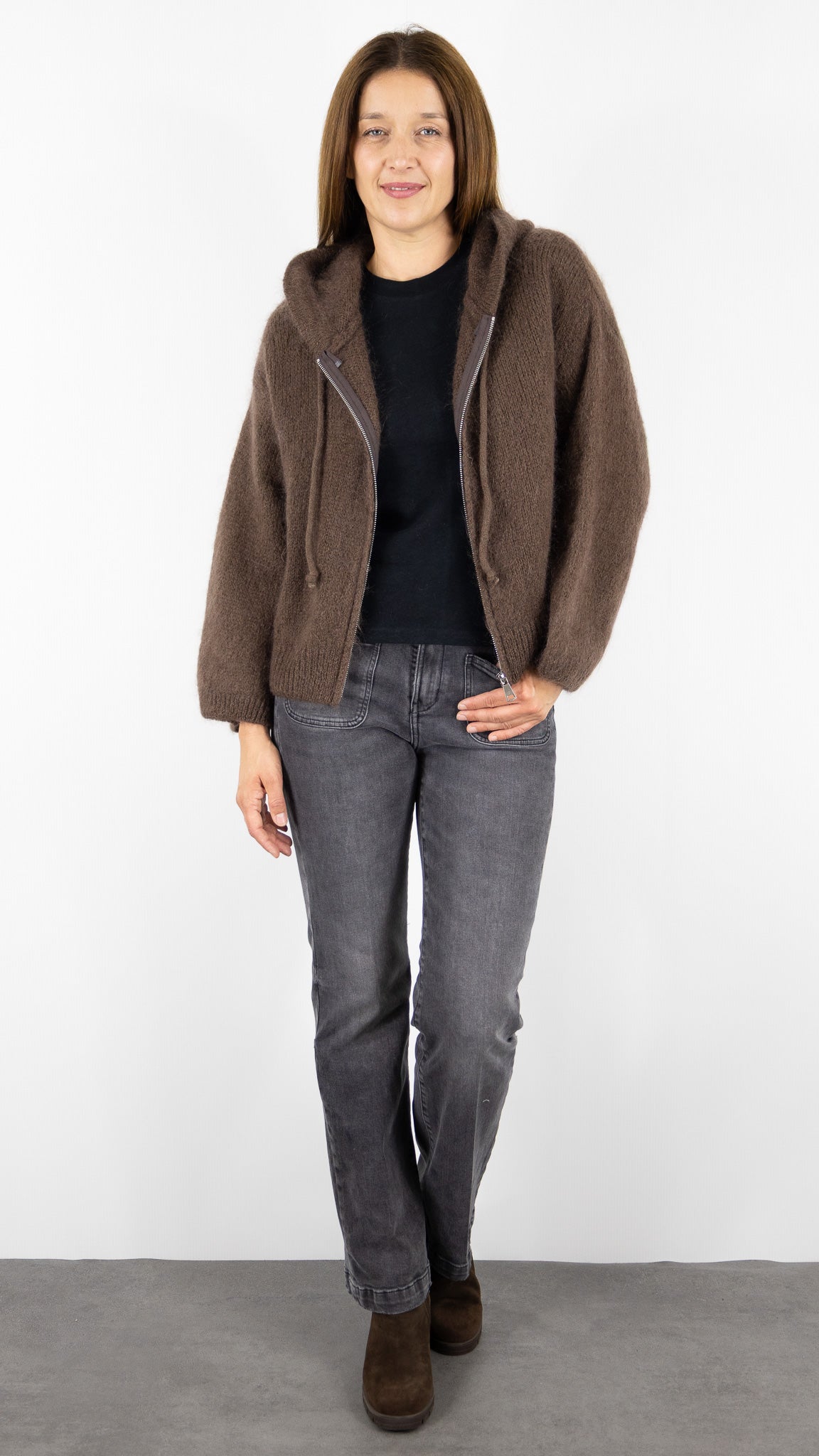 GILET ZIPPE A CAPUCHE NAIS 25090#COLOR_CHOCO