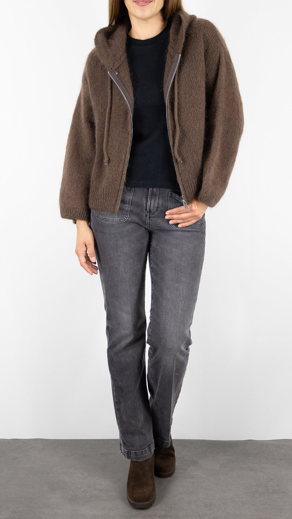 GILET ZIPPE A CAPUCHE NAIS 25090#COLOR_CHOCO