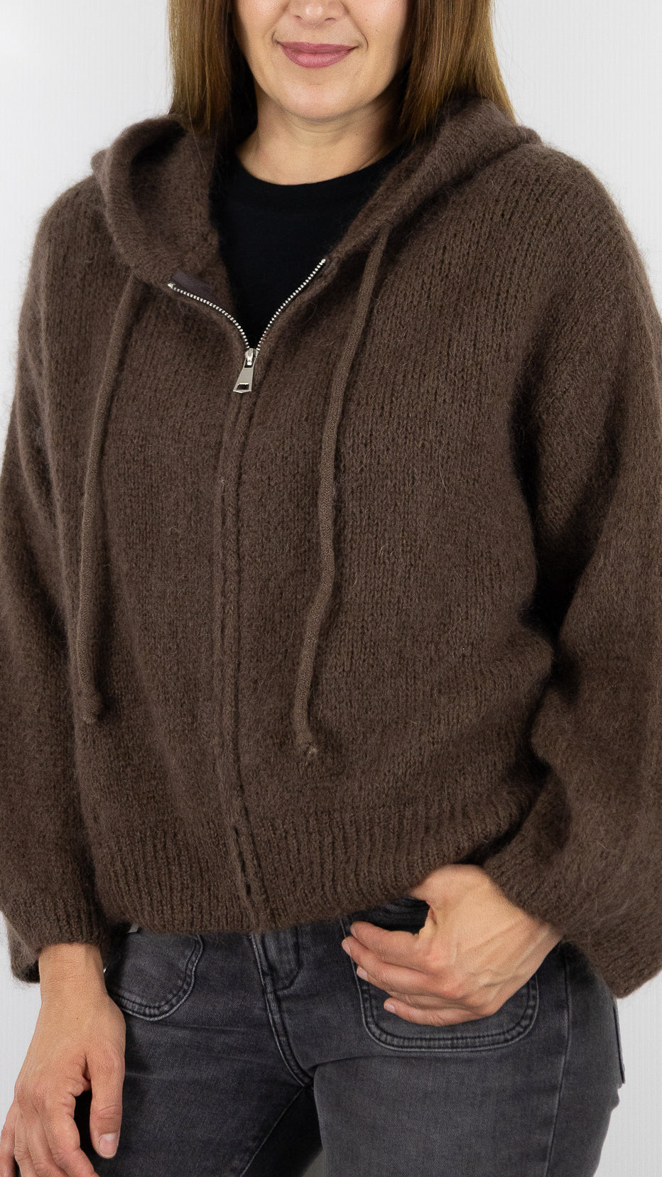 GILET ZIPPE A CAPUCHE NAIS 25090#COLOR_CHOCO