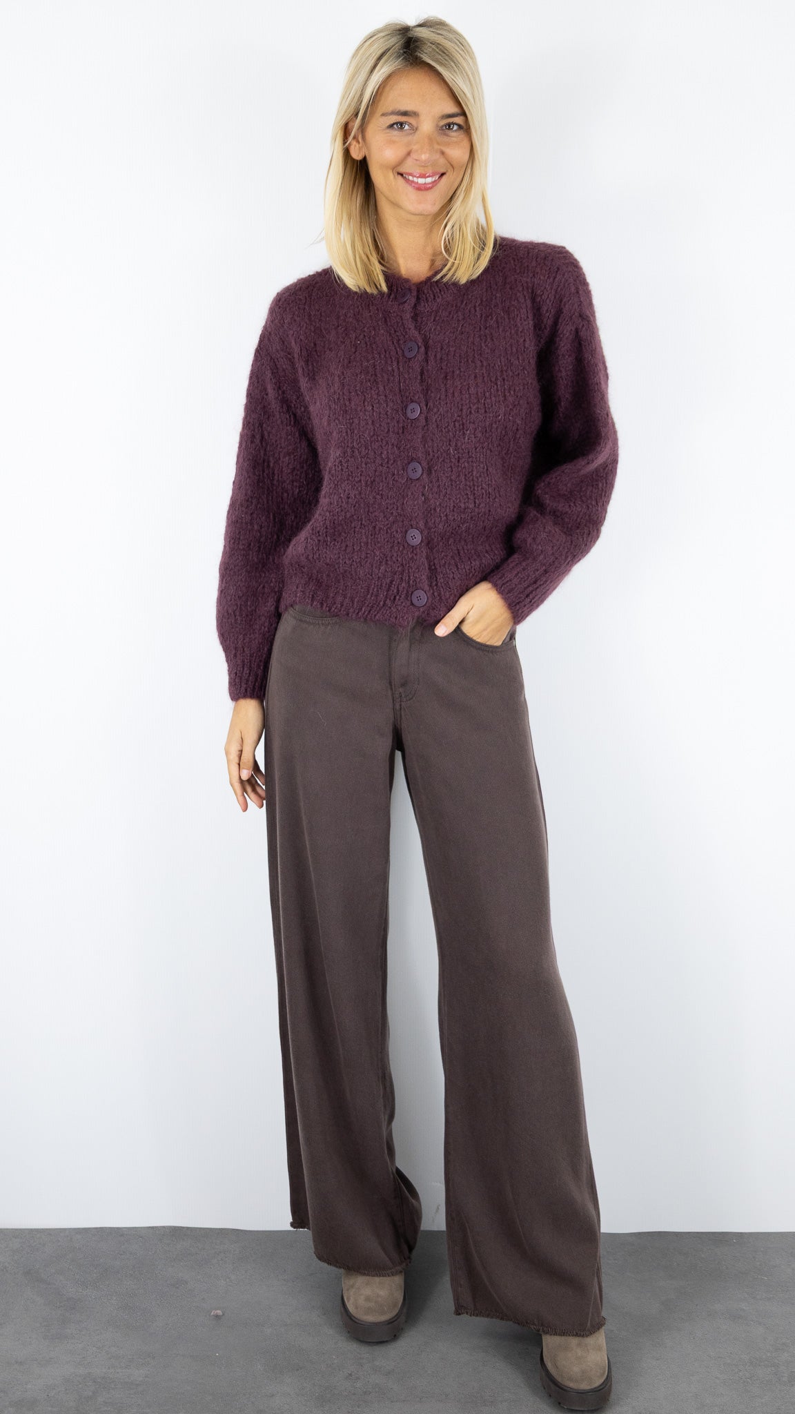 CARDIGAN GROSSE MAILLE 25109 NAIS#color_PRUNE