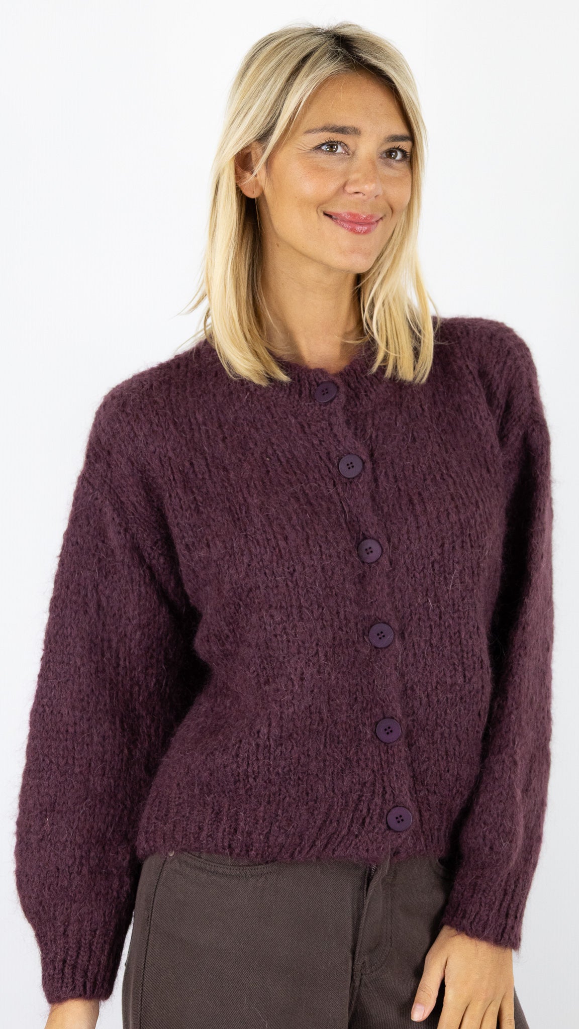 CARDIGAN GROSSE MAILLE 25109 NAIS#color_PRUNE
