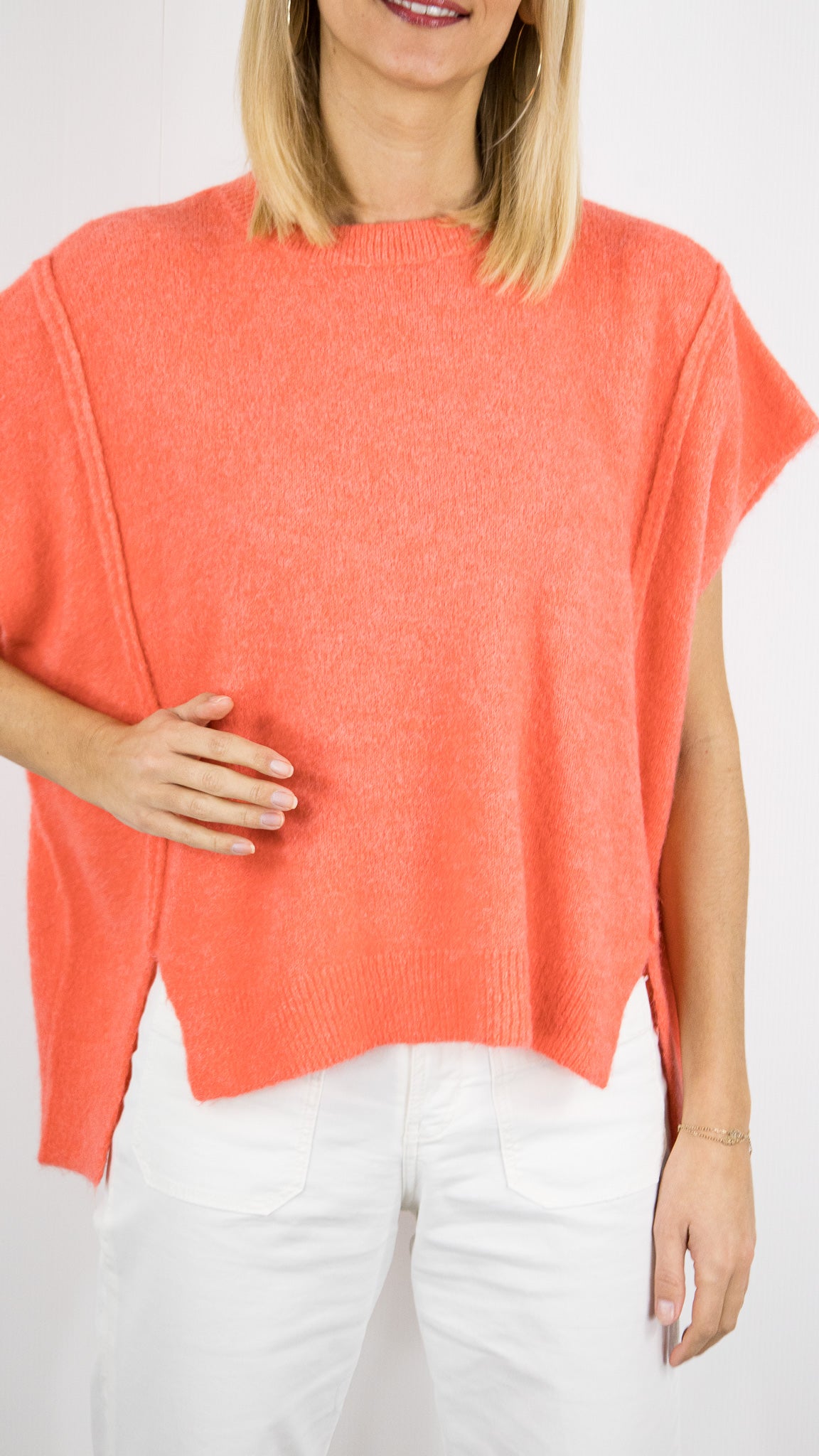 PULL AMPLE MANCHES COURTES FEMME STUDIO PARISIEN 25195#COLOR_ABRICOT