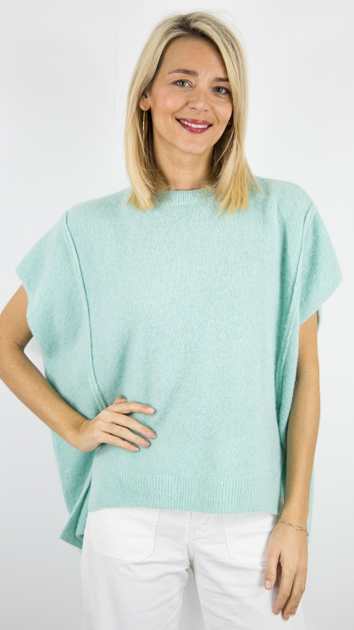 PULL AMPLE MANCHES COURTES FEMME STUDIO PARISIEN 25195#COLOR_MINT