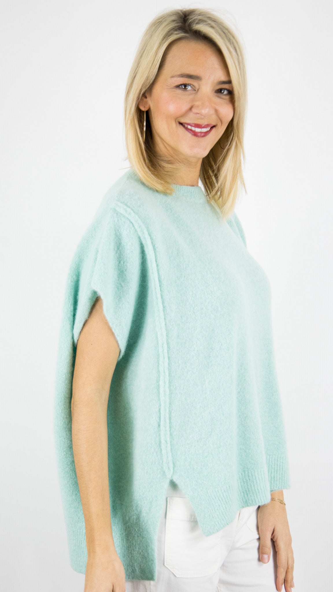 PULL AMPLE MANCHES COURTES FEMME STUDIO PARISIEN 25195#COLOR_MINT