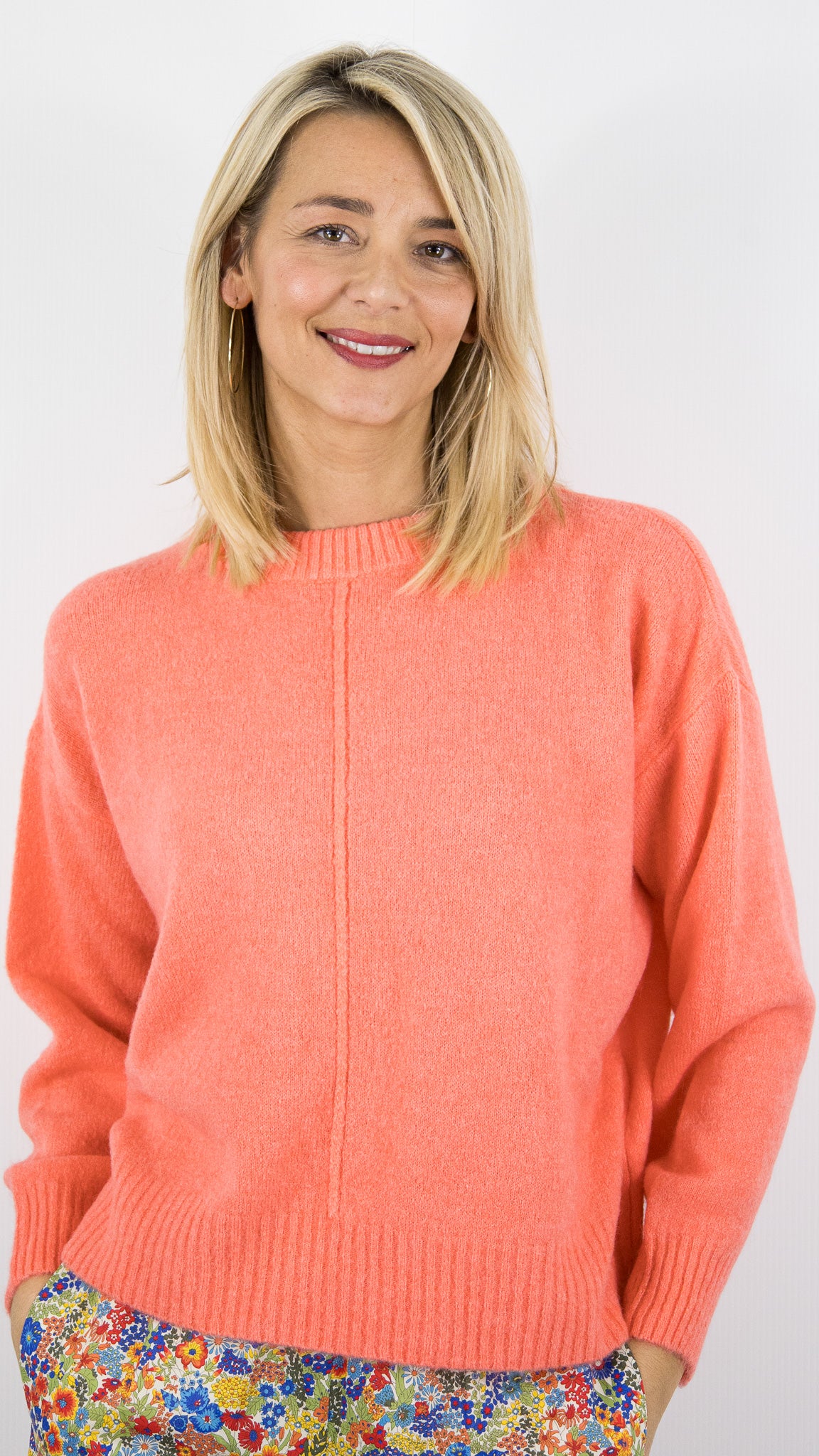 PULL COL ROND BABY ALPAGA POUR FEMME STUDIO PARISIEN 25570#COLOR_ABRICOT