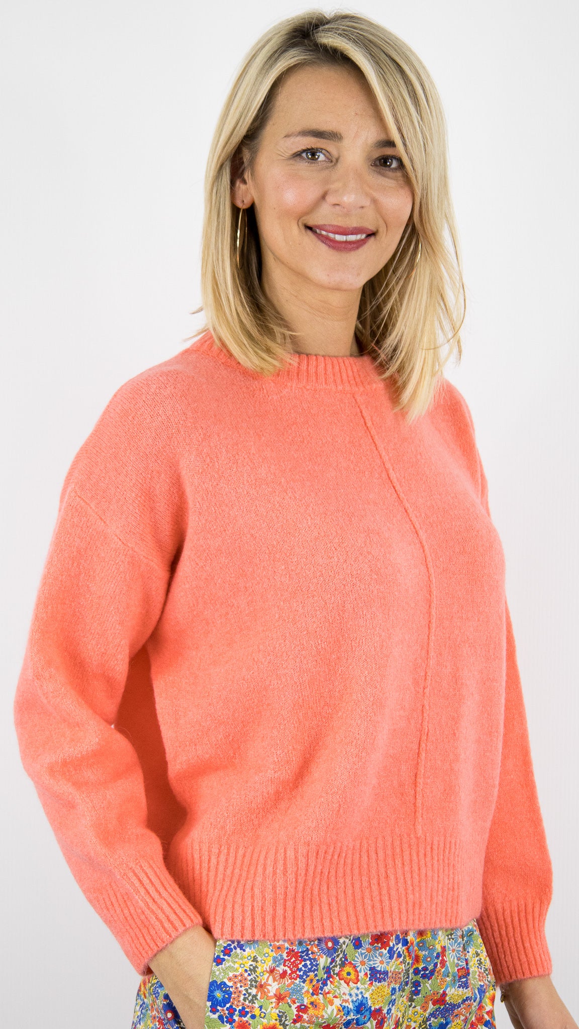 PULL COL ROND BABY ALPAGA POUR FEMME STUDIO PARISIEN 25570#COLOR_ABRICOT