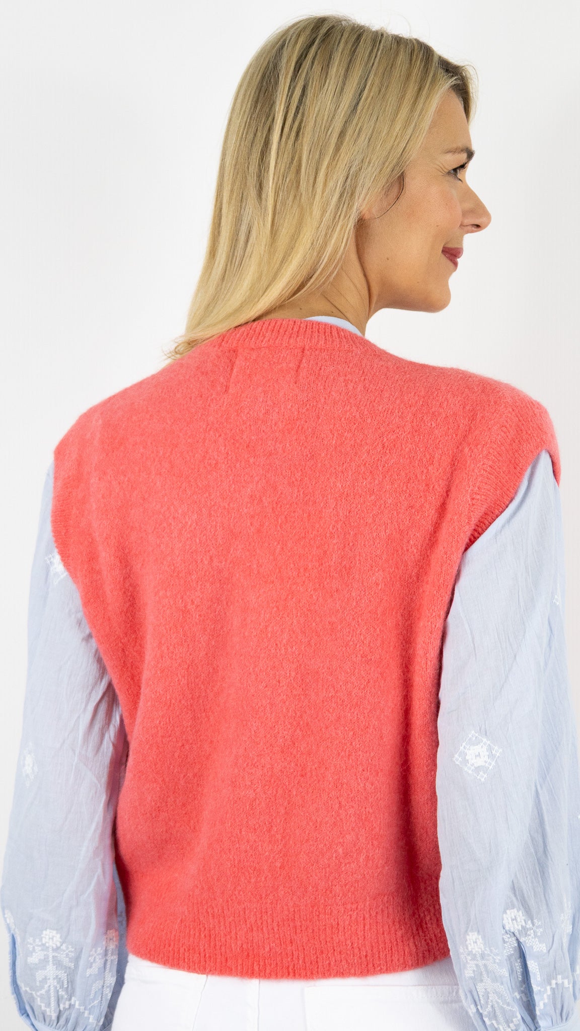 GILET SANS MANCHES ZIPPE STUDIO PARISIEN 25681#color_CORAIL