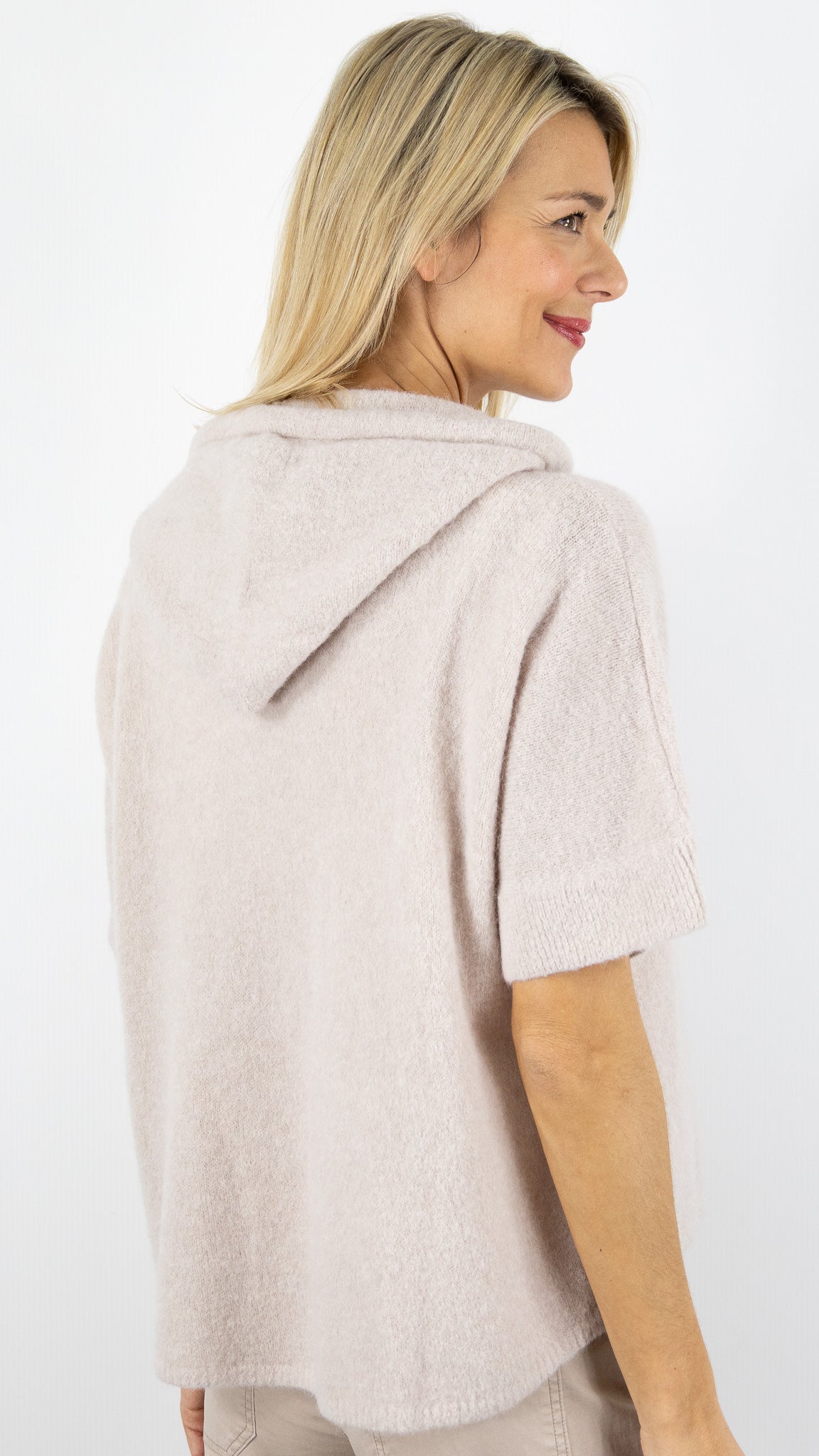 GILET A CAPUCHE ZIPPE MANCHES 3/4 POUR FEMME STUDIO PARISIEN 25683#COLOR_BEIGE