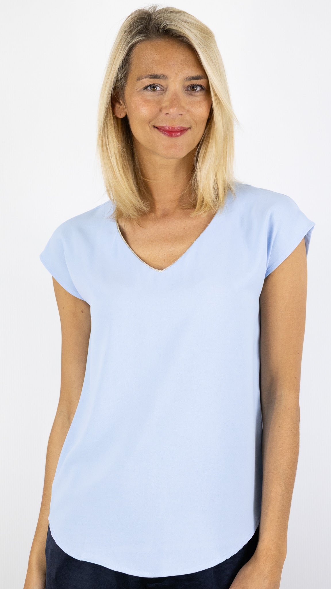 TOP V SATINE LAMÉ BY ONE 272N#COLOR_CIEL