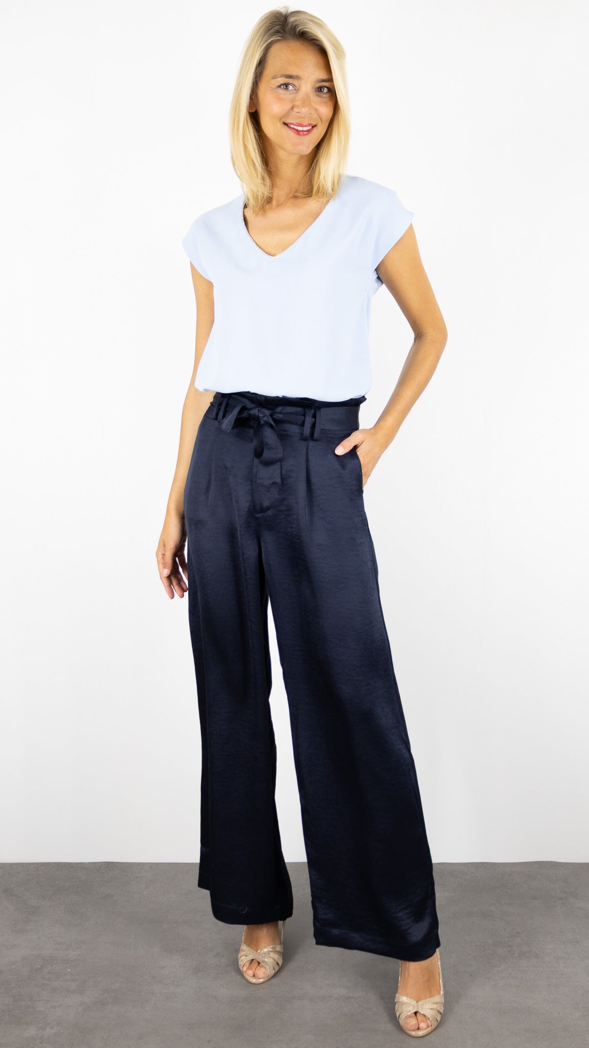 PANTALON FLUIDE TAILLE HAUTE ADORE OLYMPE#COLOR_MARINE
