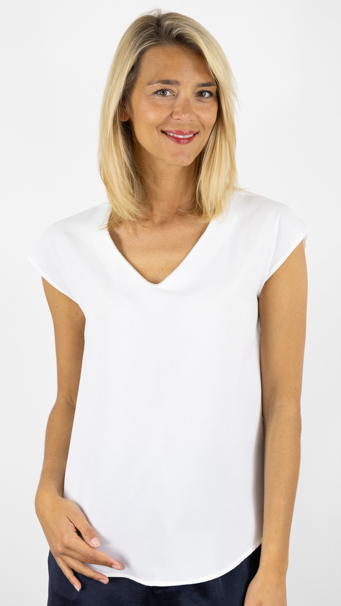 TOP V SATINE LAMÉ BY ONE 272N#COLOR_ECRU