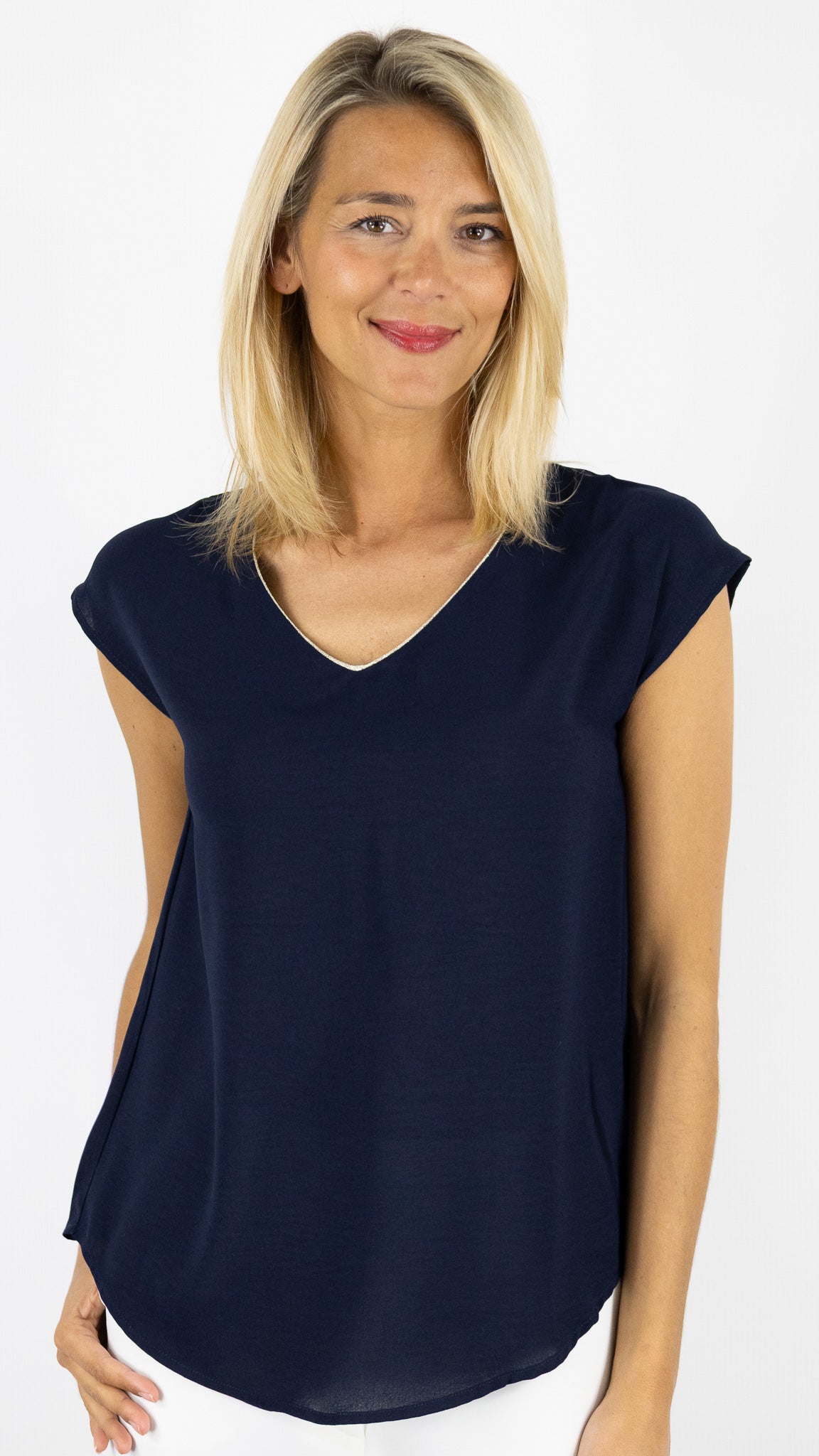TOP V SATINE LAMÉ BY ONE 272N#COLOR_MARINE