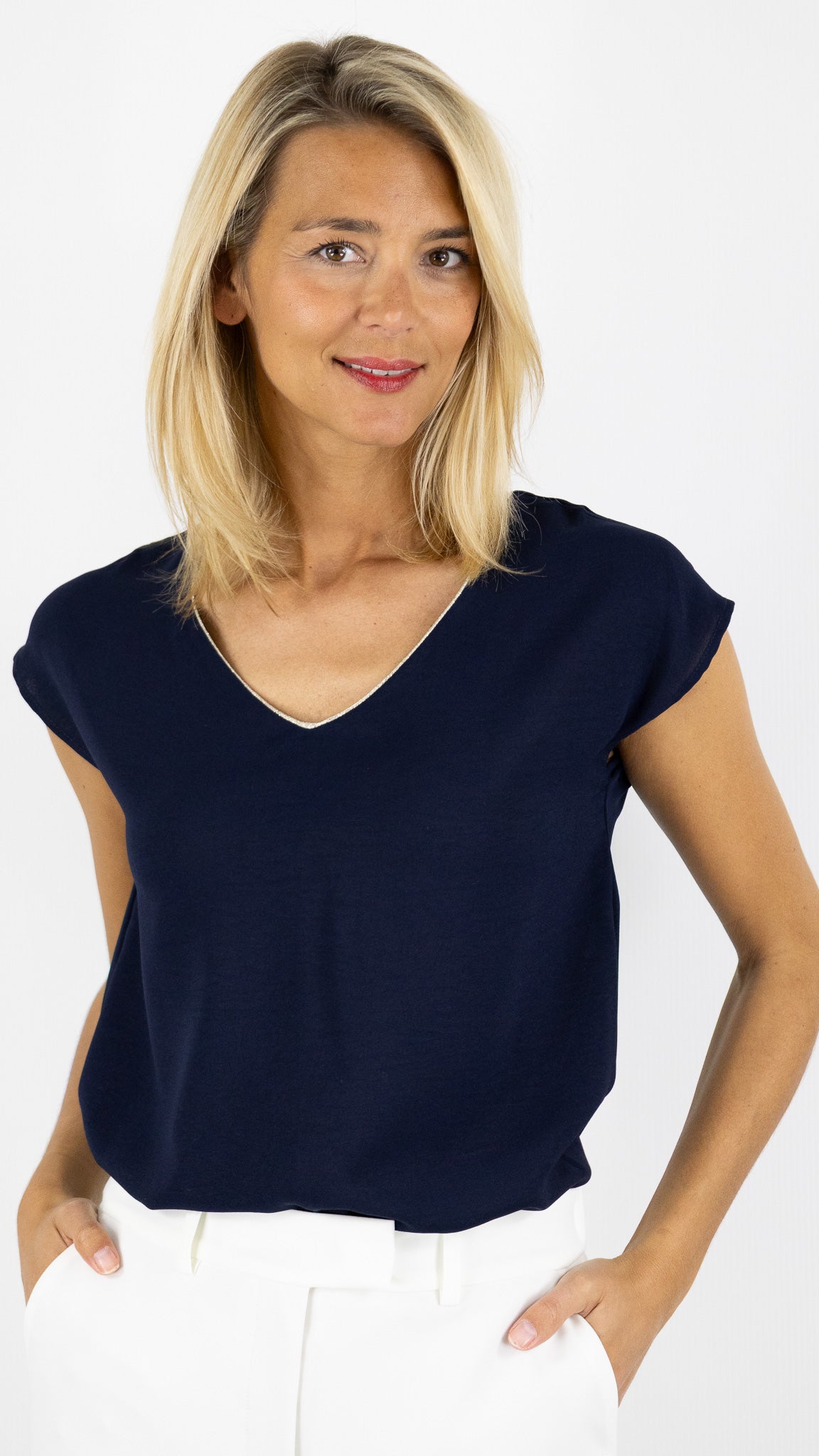 TOP V SATINE LAMÉ BY ONE 272N#COLOR_MARINE