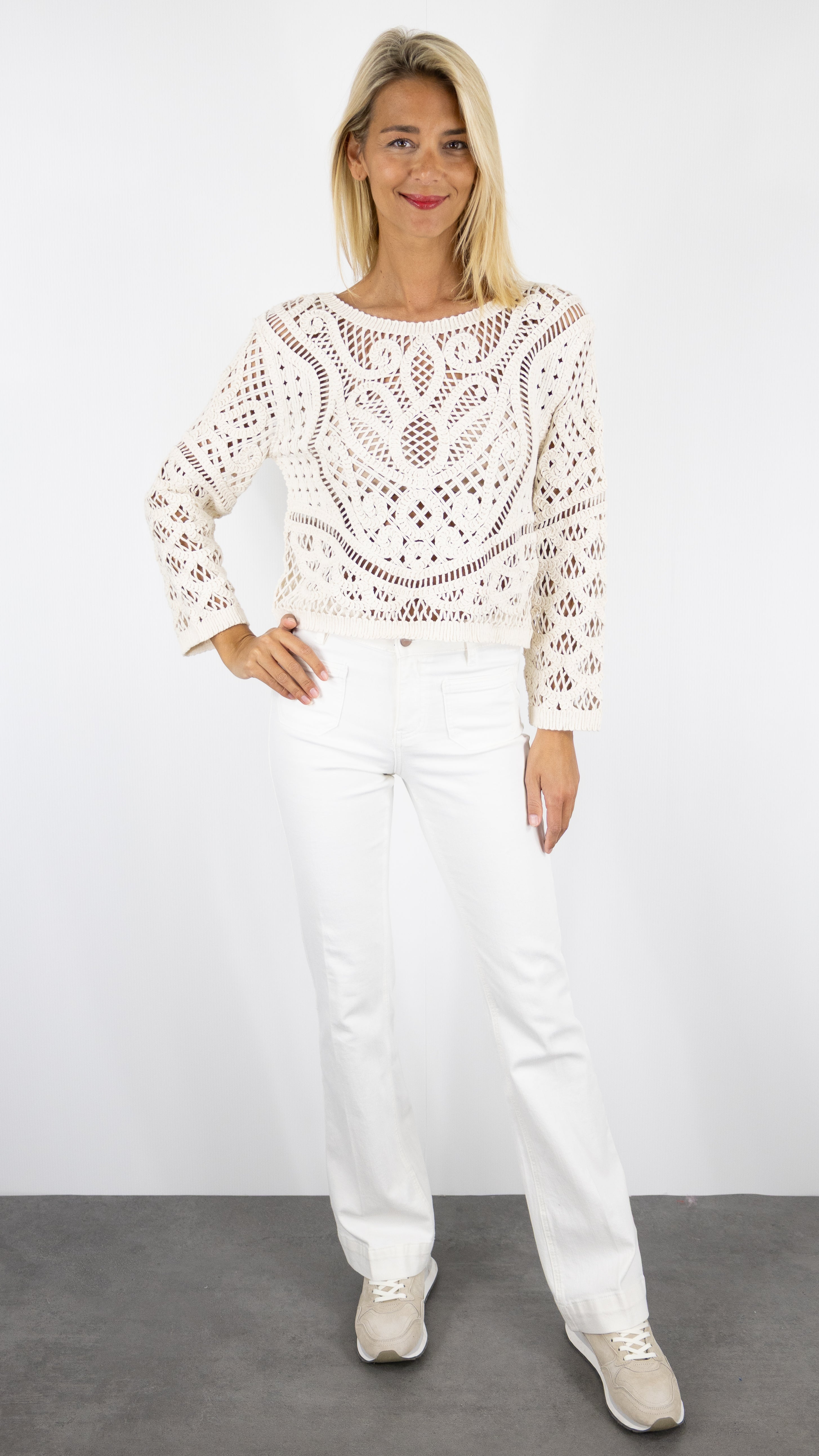 PULL COL BATEAU EN CROCHET ECRU ATELIER DE MILA 28008