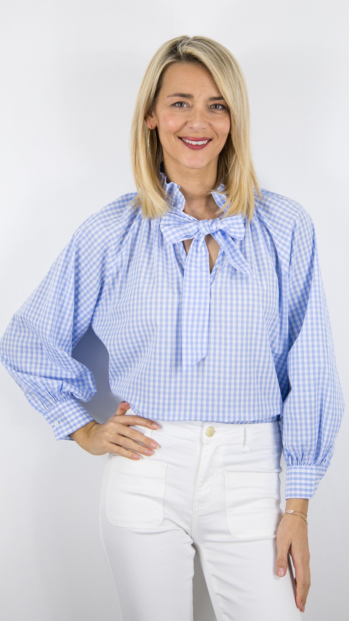 BLOUSE VICHY BLEU CIEL YCOO 30543B