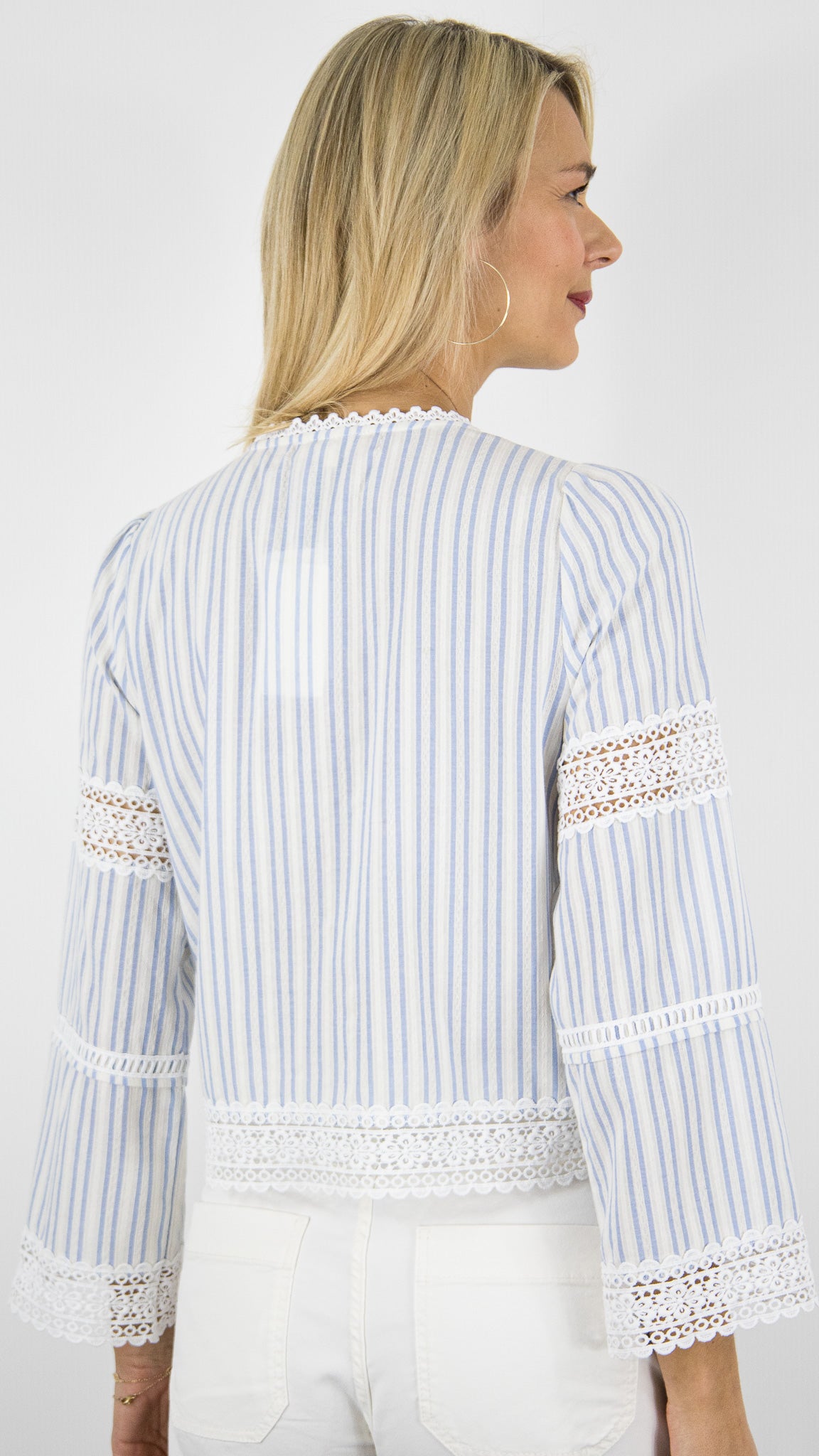 BLOUSE COURTE RAYEE ET BRODEE YCOO 30550B#COLOR_BLEU