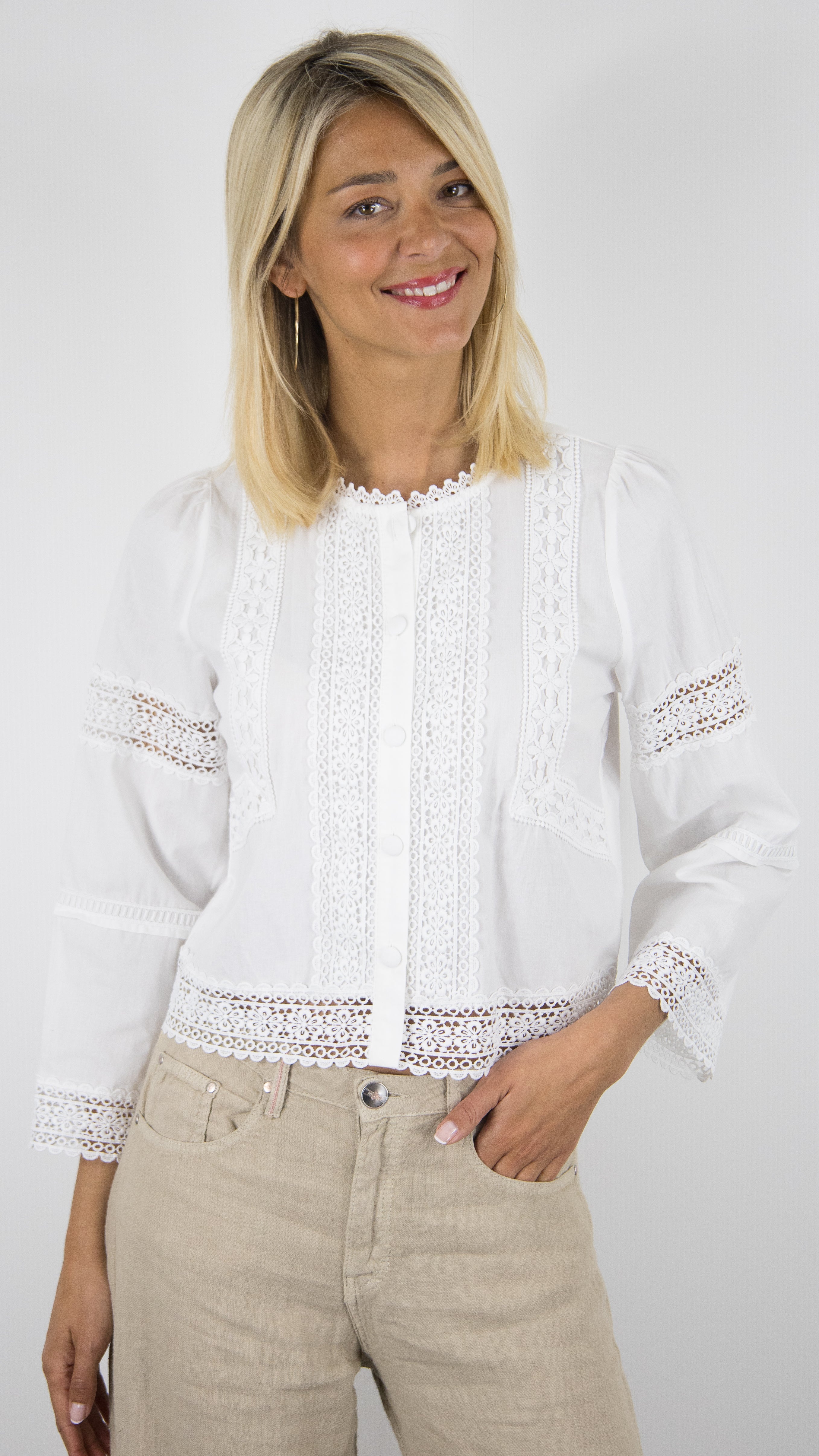 BLOUSE COURTE RAYEE ET BRODEE YCOO 30550B#COLOR_ECRU