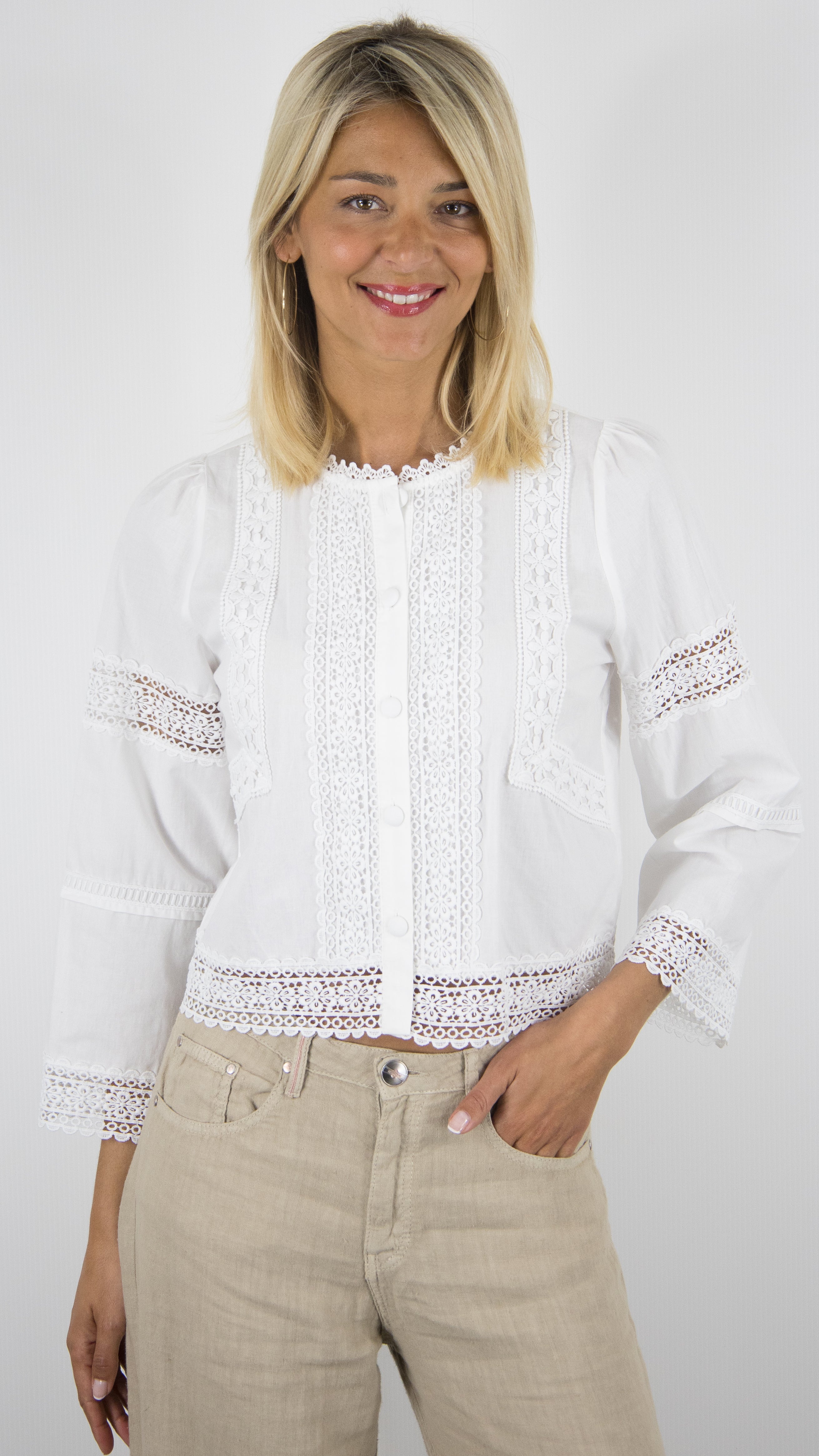 BLOUSE COURTE RAYEE ET BRODEE YCOO 30550B#COLOR_ECRU