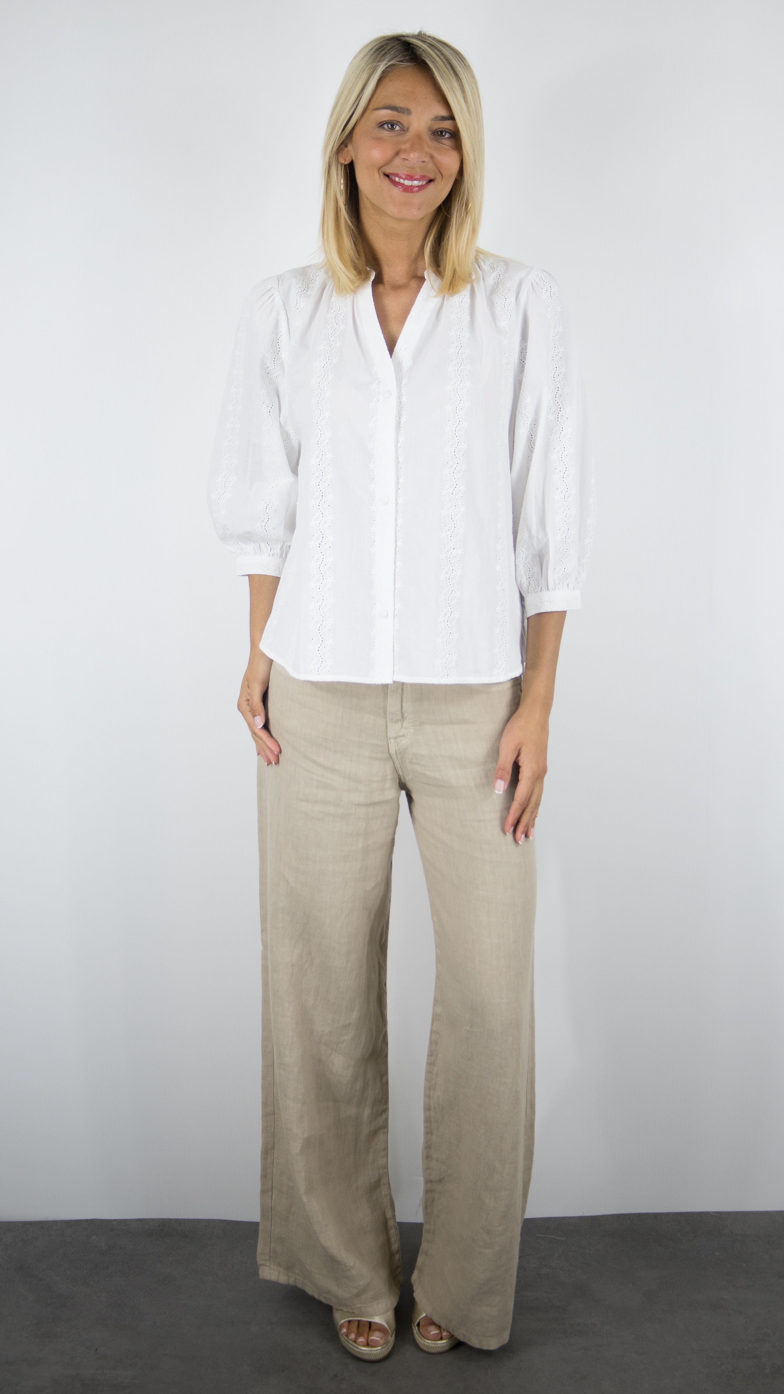 BLOUSE EN COTON MANCHES 3/4 POUR FEMME ECRUE YCOO 30570
