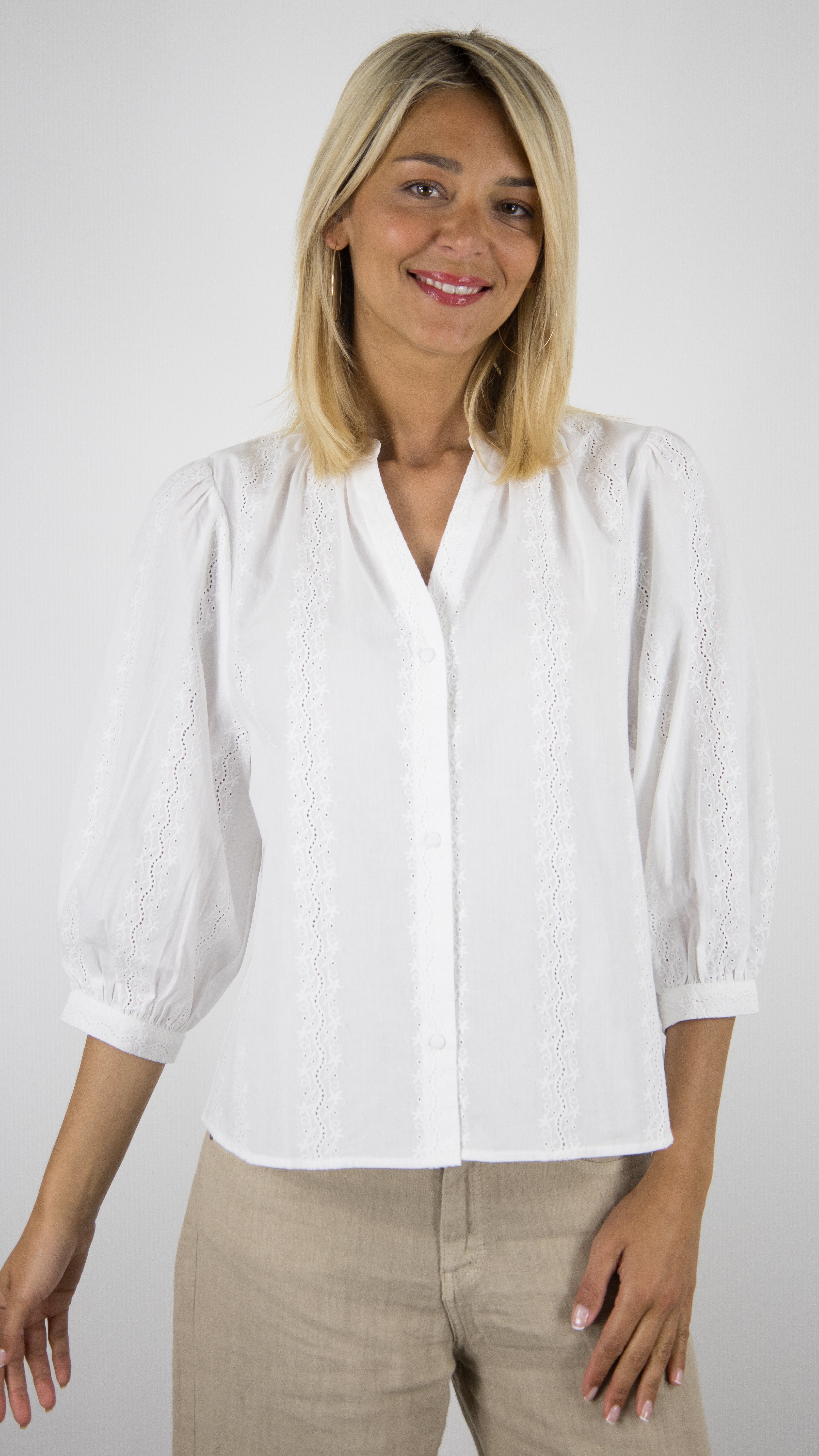 BLOUSE EN COTON MANCHES 3/4 POUR FEMME ECRUE YCOO 30570