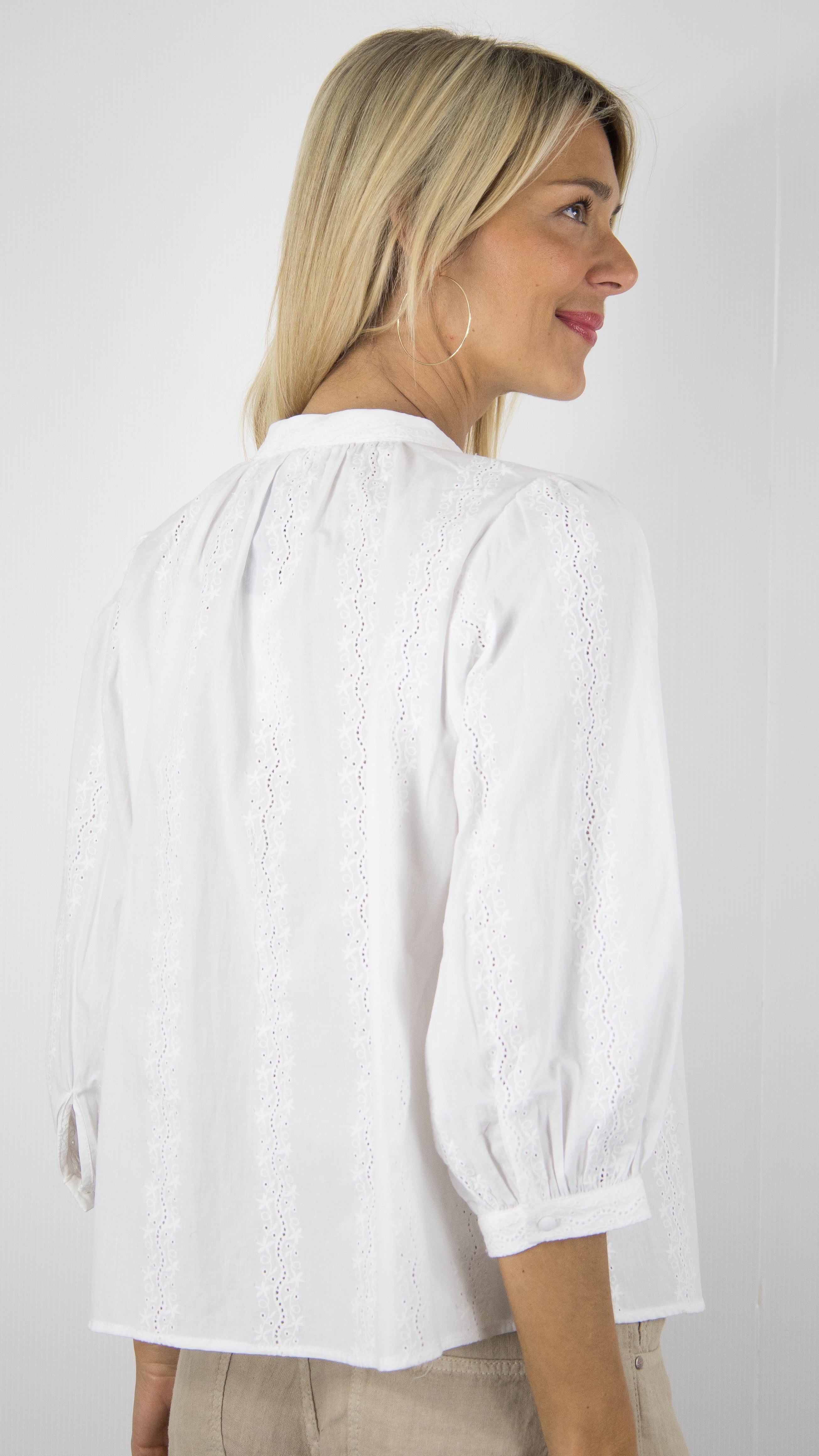 BLOUSE EN COTON MANCHES 3/4 POUR FEMME ECRUE YCOO 30570