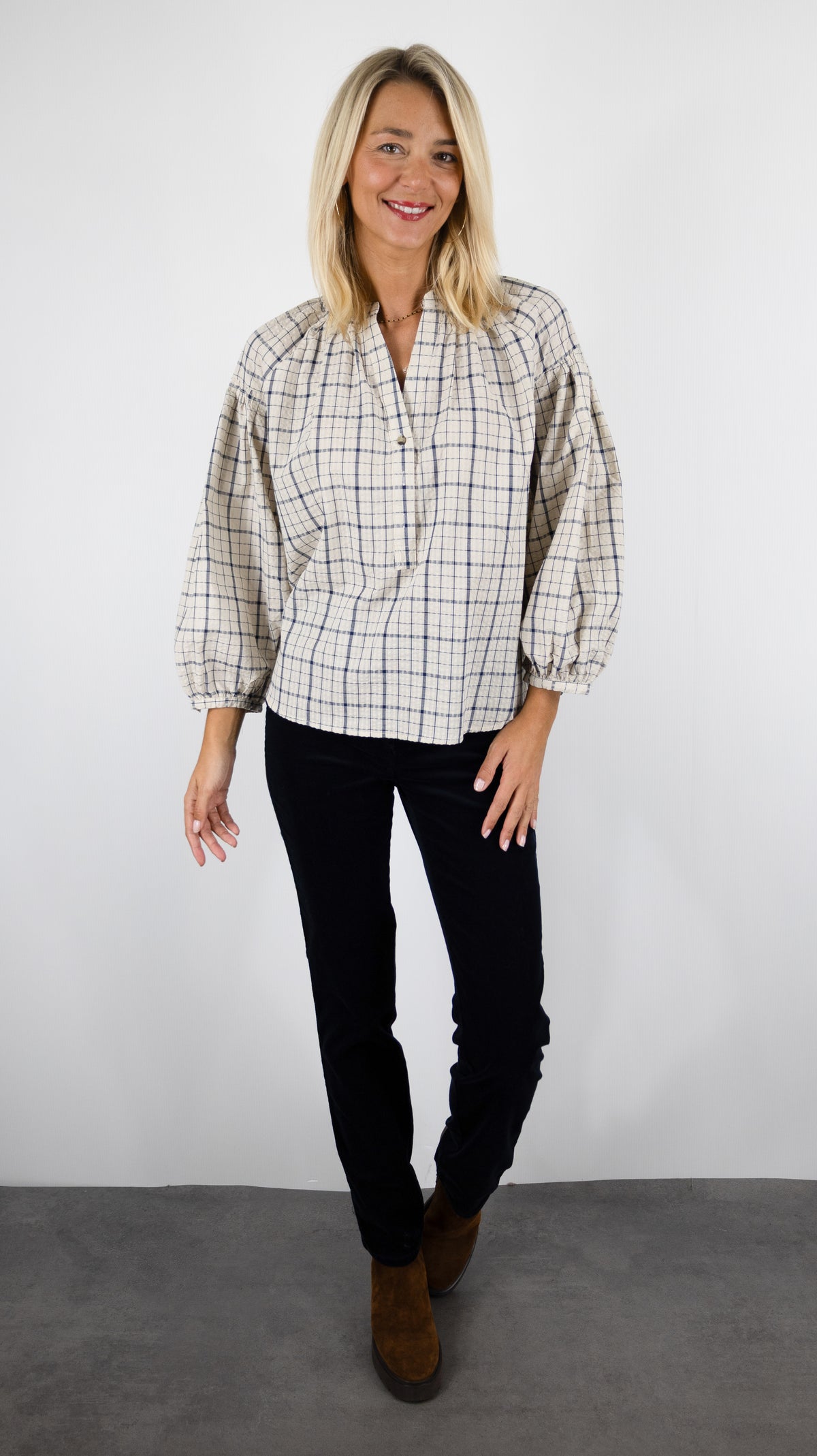 BLOUSE AMPLE A CARREAUX MARINE POUR FEMME LILI ET LALA 5183-2120
