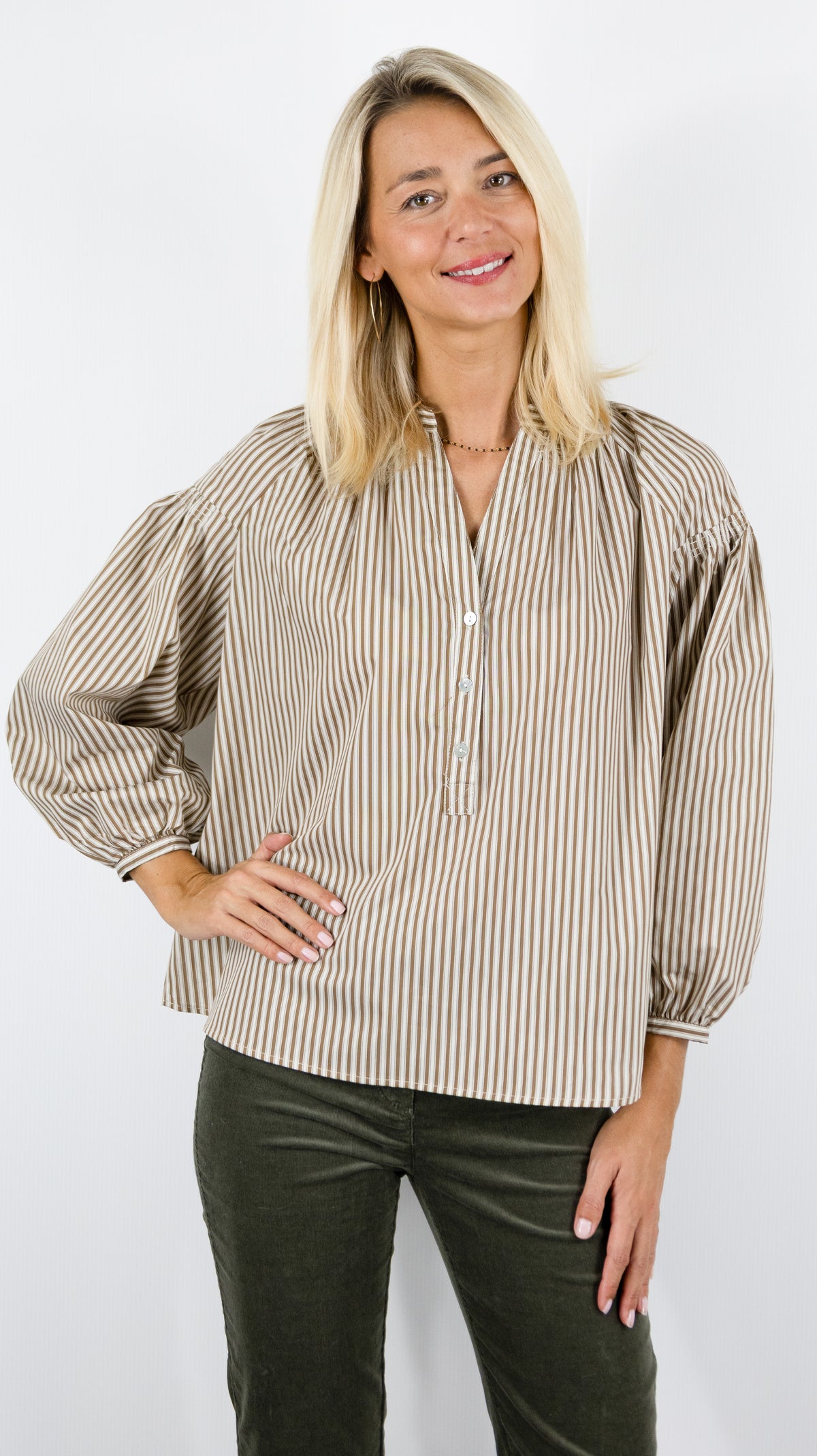 BLOUSE RAYEE AMPLE EN COTON MARRON LILI ET LALA 5183-2113