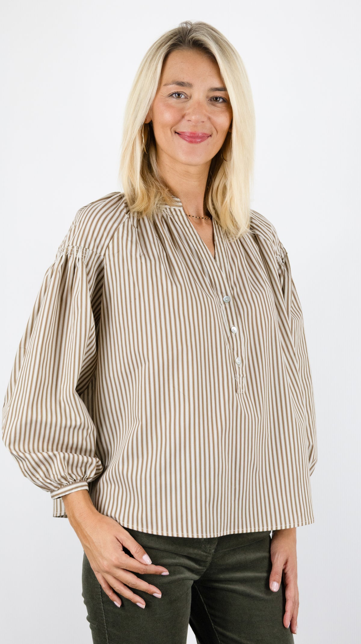 BLOUSE RAYEE AMPLE EN COTON MARRON LILI ET LALA 5183-2113