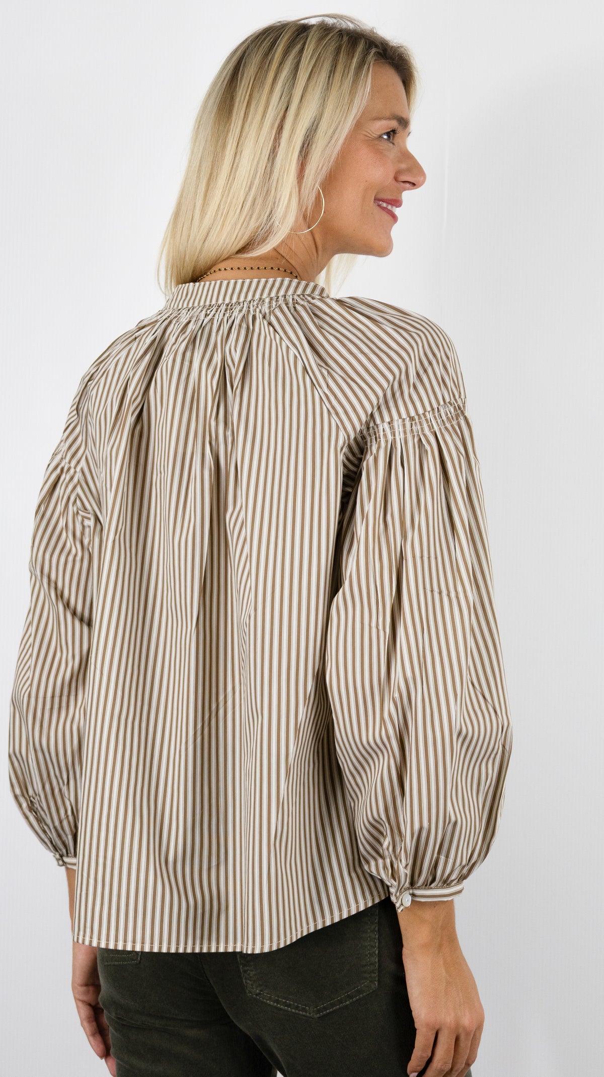 BLOUSE RAYEE AMPLE EN COTON MARRON LILI ET LALA 5183-2113