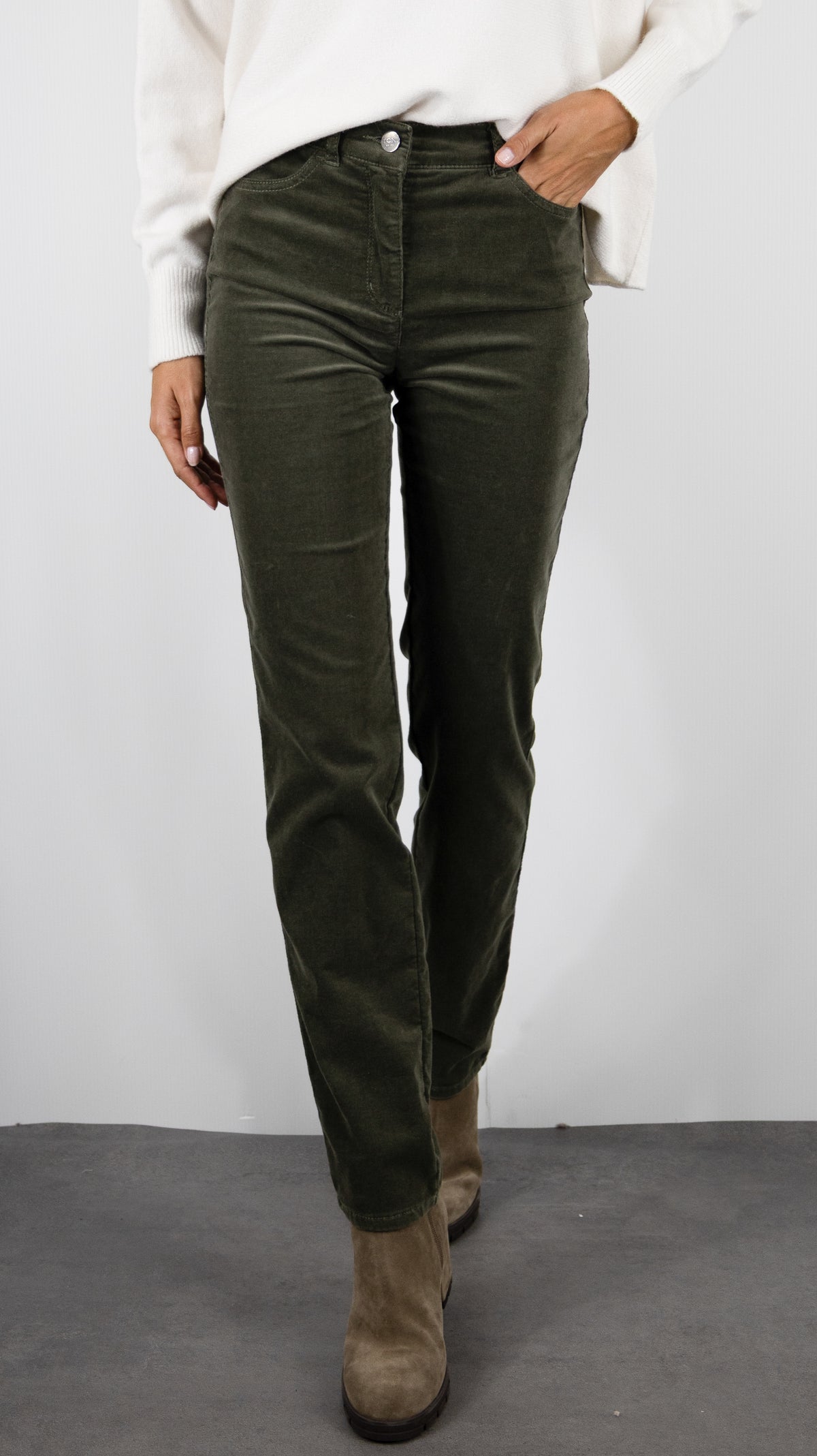 JEANS EN VELOURS POUR FEMME TONI 31-01 1225-22 BE LOVED#COLOR_67/FERN GREEN KAKI