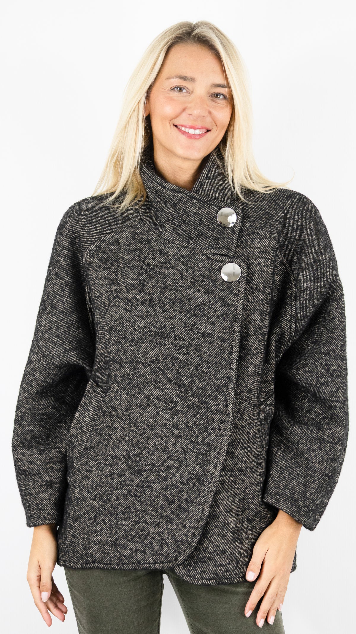 VESTE EN TWEED COL MONTANT NOIR NAOMI BASH