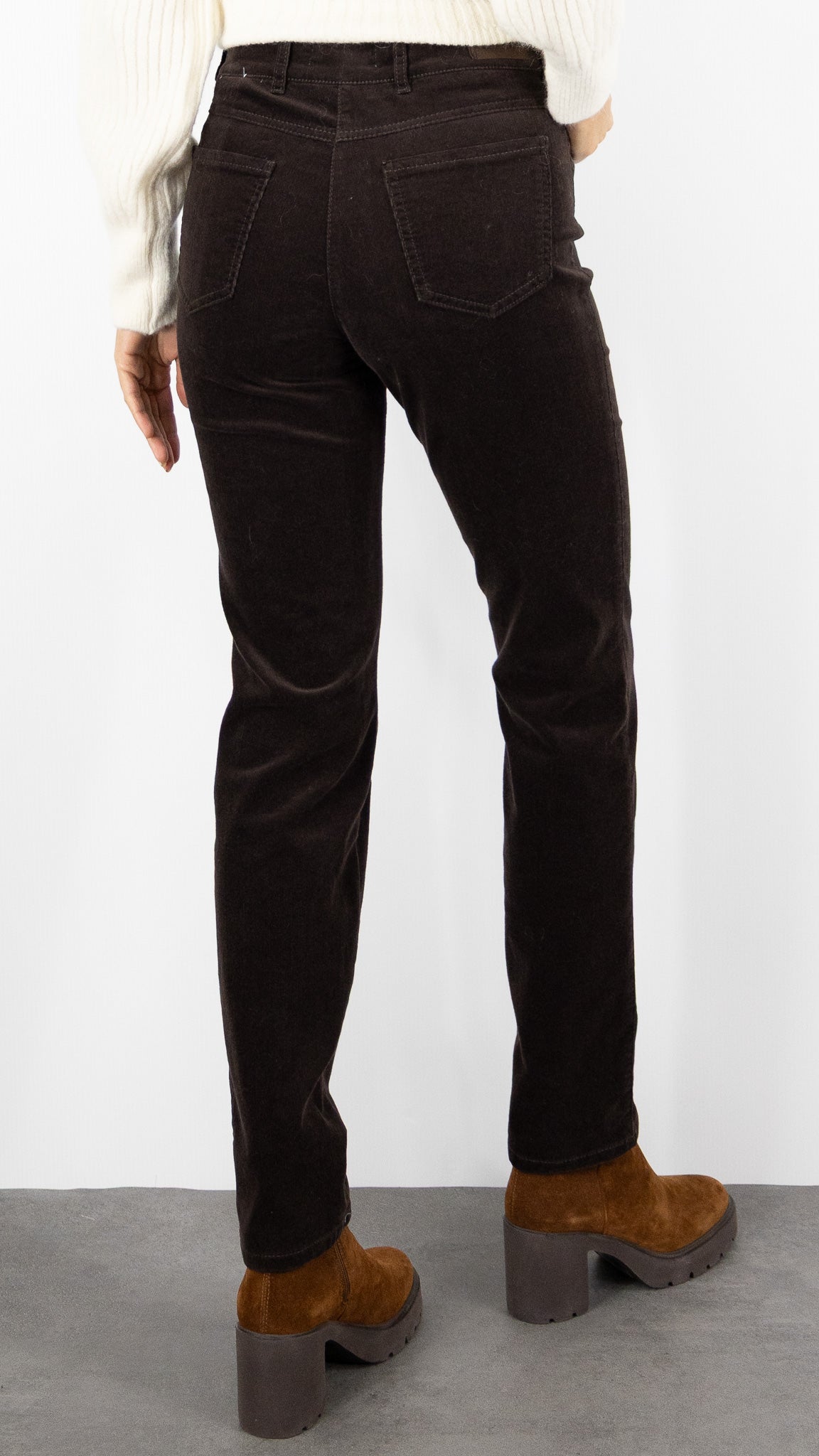 PANTALON DROIT EN VELOURS MILLERAIES POUR FEMME TONI BELOVE 31-01 1225-22#COLOR_079/DARK BROWN