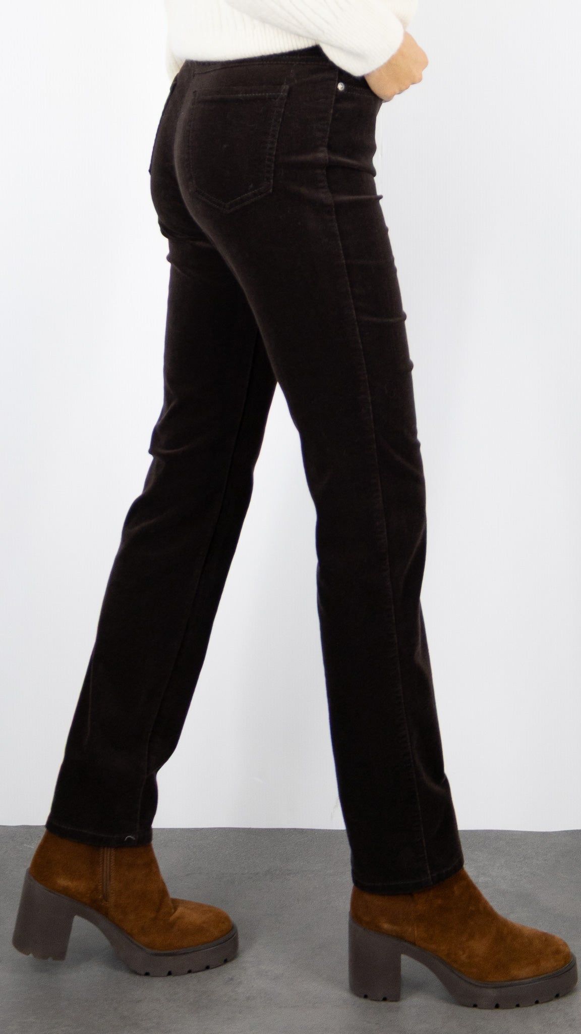 PANTALON DROIT EN VELOURS MILLERAIES POUR FEMME TONI BELOVE 31-01 1225-22#COLOR_079/DARK BROWN