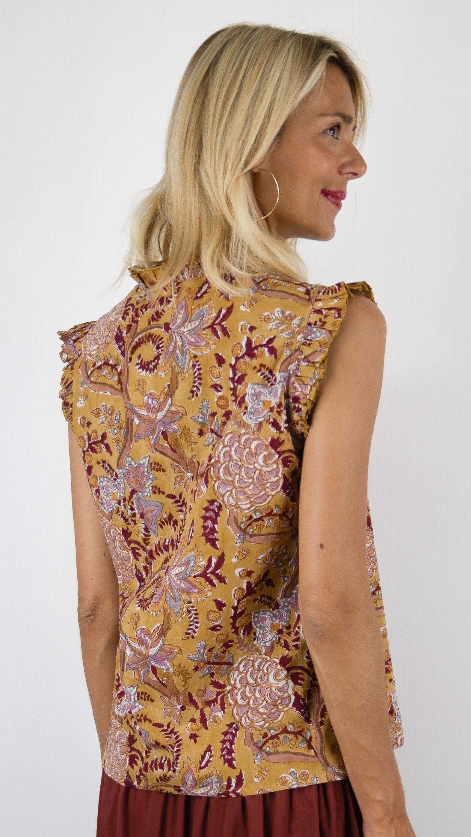 TOP V MANCHES COURTES VOLANTEES COLORES 3127.99 BRIQUE IMPRIME