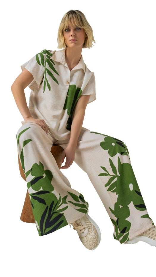 BLOUSE MANCHES COURTES IMPRIME FLEUR VERT ECRU CAROLINE BISS 3679