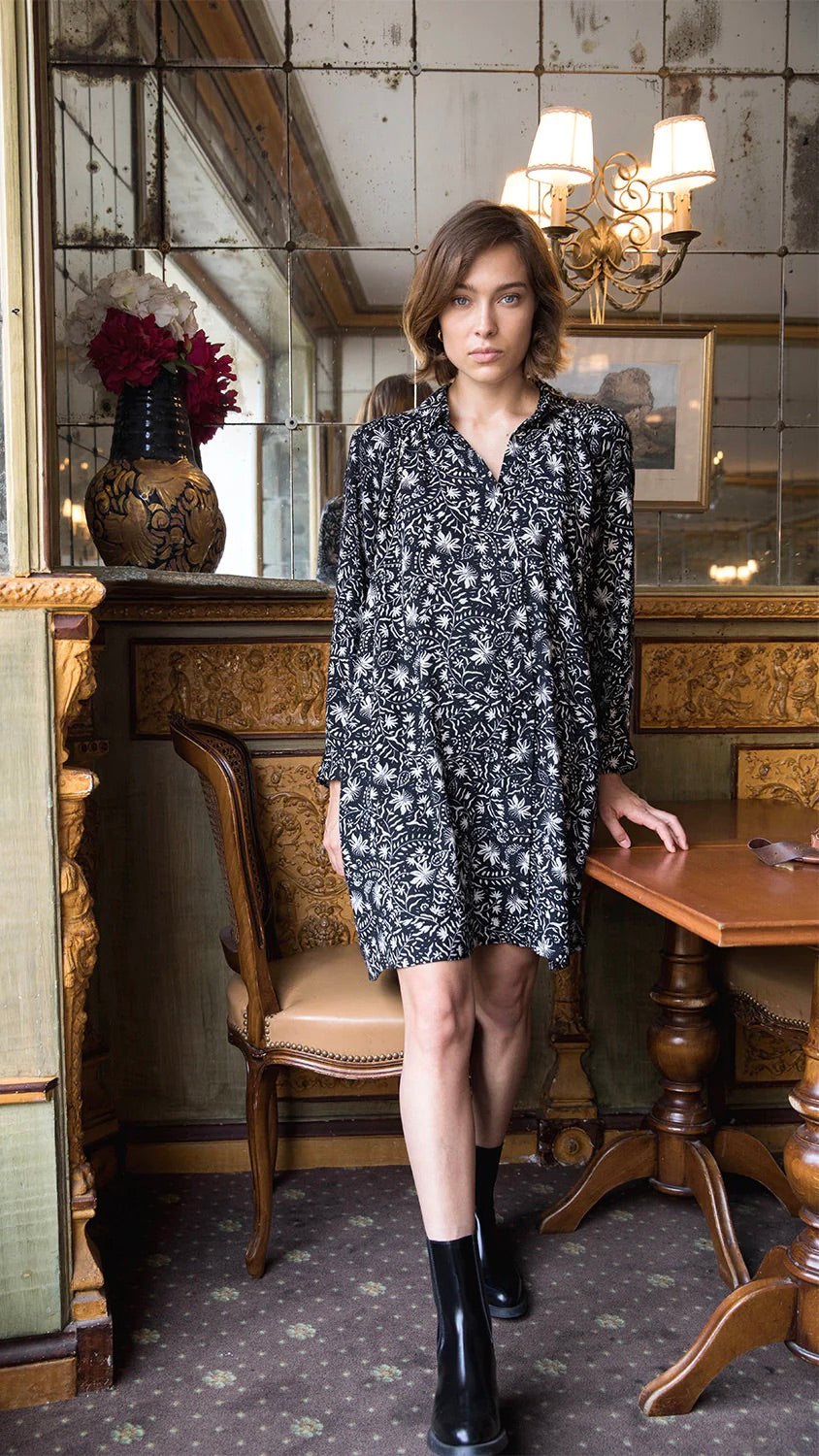ROBE FLUIDE IMPRIMEE HARRIS WILSON ALISSON ECRU NOIR