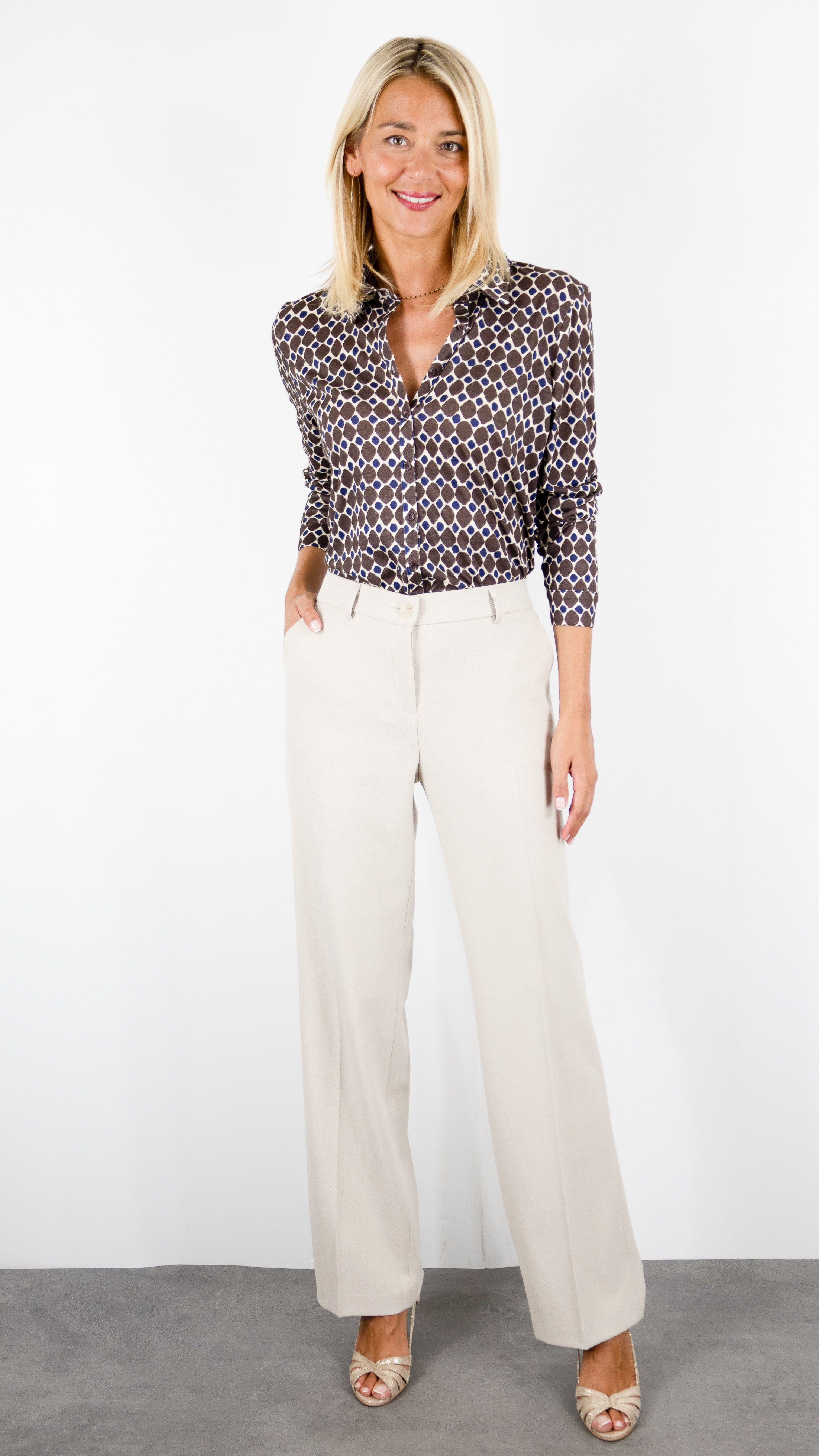 PANTALON FLARE TAILLE ELASTIQUE AU DOS ECRU POUR FEMME TONI 41-04 1213-28 JENNY WIDE LEG